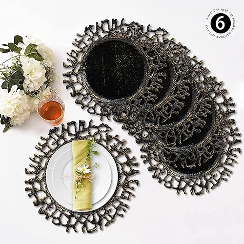 Miniatura 4 de MAONAME Juego de 6 platos de carga negros de 13 pulgadas, cargador redondo para platos llanos, cargadores de platos de plástico, cargadores de mesa