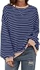 Women Oversized Striped Color Block Long Sleeve Crew Neck Sweatshirt Casual Loose Pullover Y2K Shirt Top