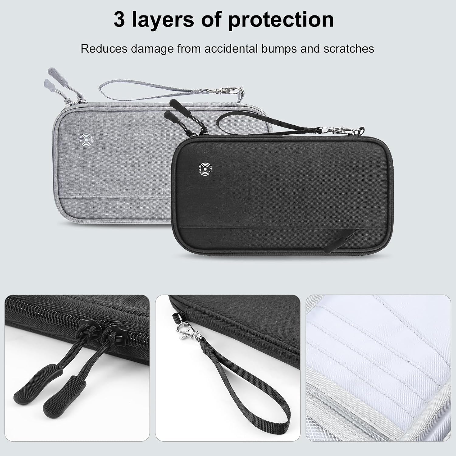 RFID Blocking Passport Holder Family Travel Wallet Women Men (Black-Medium) image 5