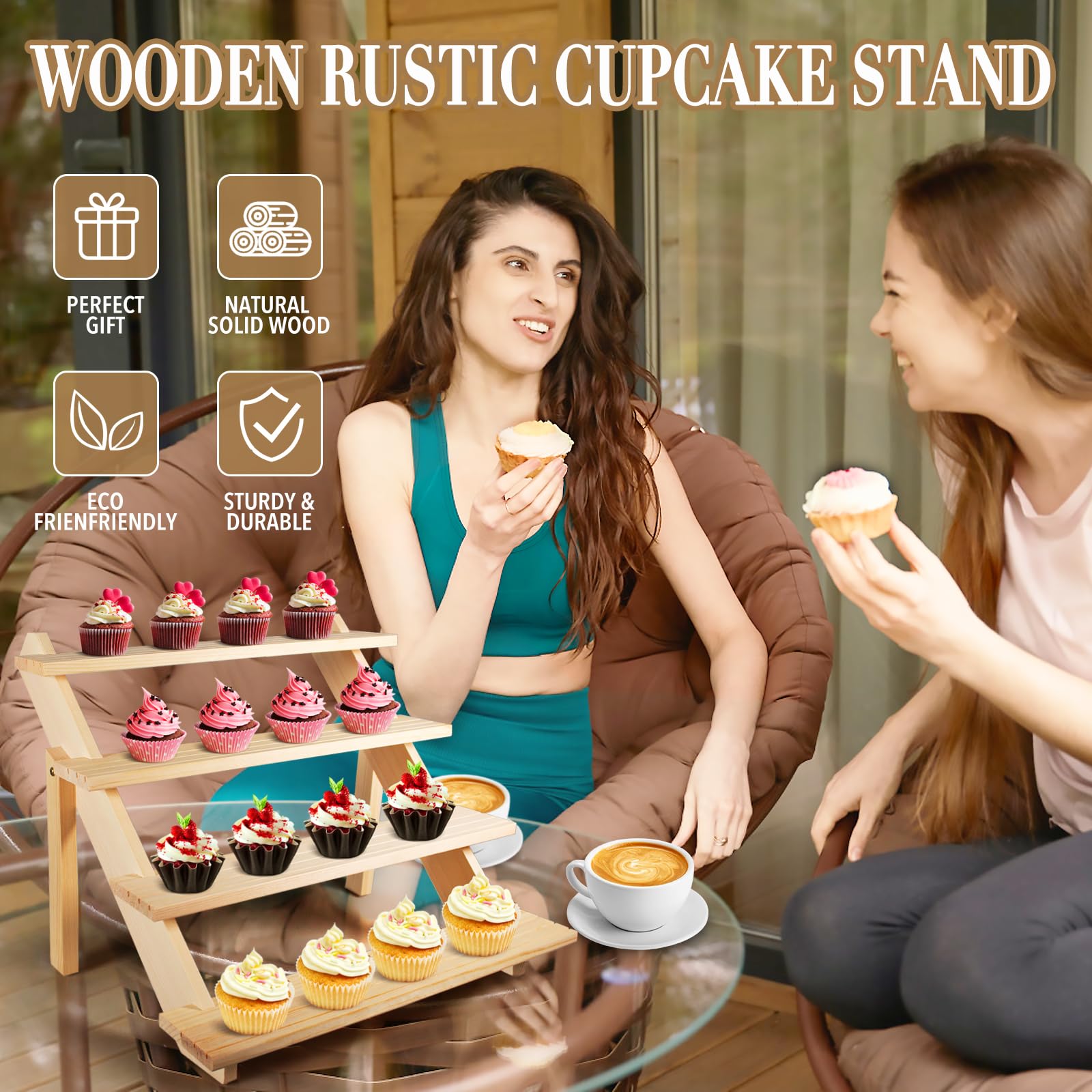 4-stöckiger Holz Präsentationsständer - Rustikal Für Schmuck & Cupcakes