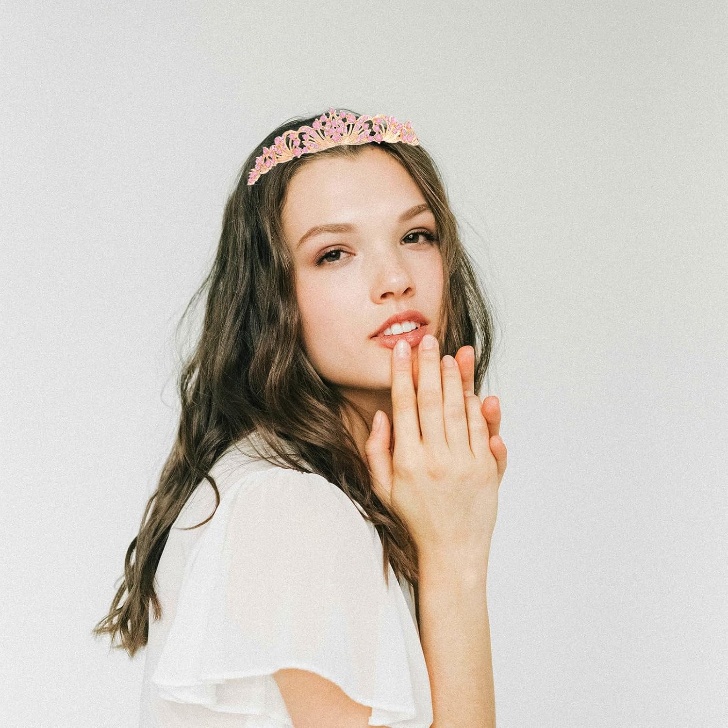 Pink Tiara Crown for Women Wedding Tiaras for Bride Princess Crowns and Tiaras for Girl Rhinestone Crowns for Birthday Halloween Cosplay Christmas Party Prom Gifts