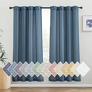 NICETOWN Flax Linen Sheer Curtains for Bedroom, Grommet Linen Blend Semi Sheer Vintage Curtains & Drapes Privacy with Light Filtering for Living Room, Stone Blue, 52" W x 72" L, Set of 2