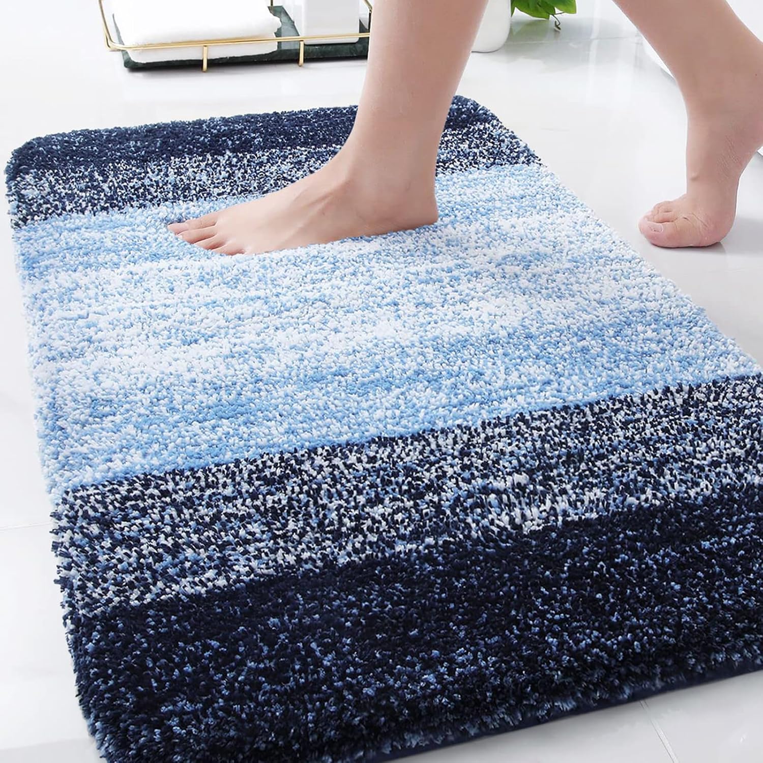 Arotive Microfiber Bathroom Rugs, Shaggy Soft and Absorbent Bath Rug, Non-Slip, Thick Plush Machine Washable Dry Bath Mats for Bathroom, Tub and Shower, 34x21, Blue, Rectangular