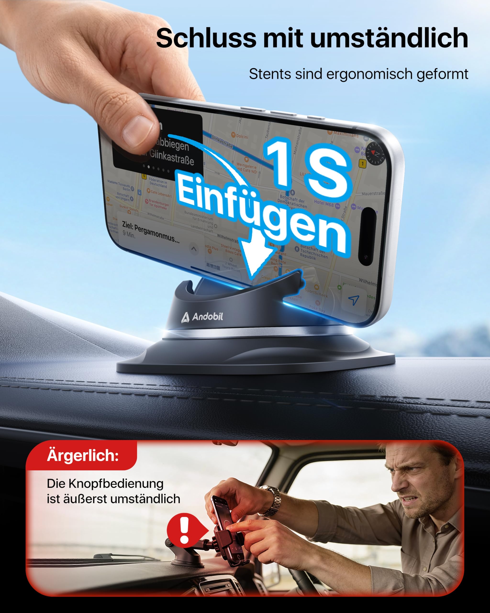 andobil 2026 Upgrade Handyhalterung Auto Armaturenbrett [1-Sekunden-Platzierung & Extreme Stabilität]-360°Drehbar Handy Halterung Auto saugnapf für iPhone 17/16/15/14/13 Pro Max Samsung S25 Ultra S24