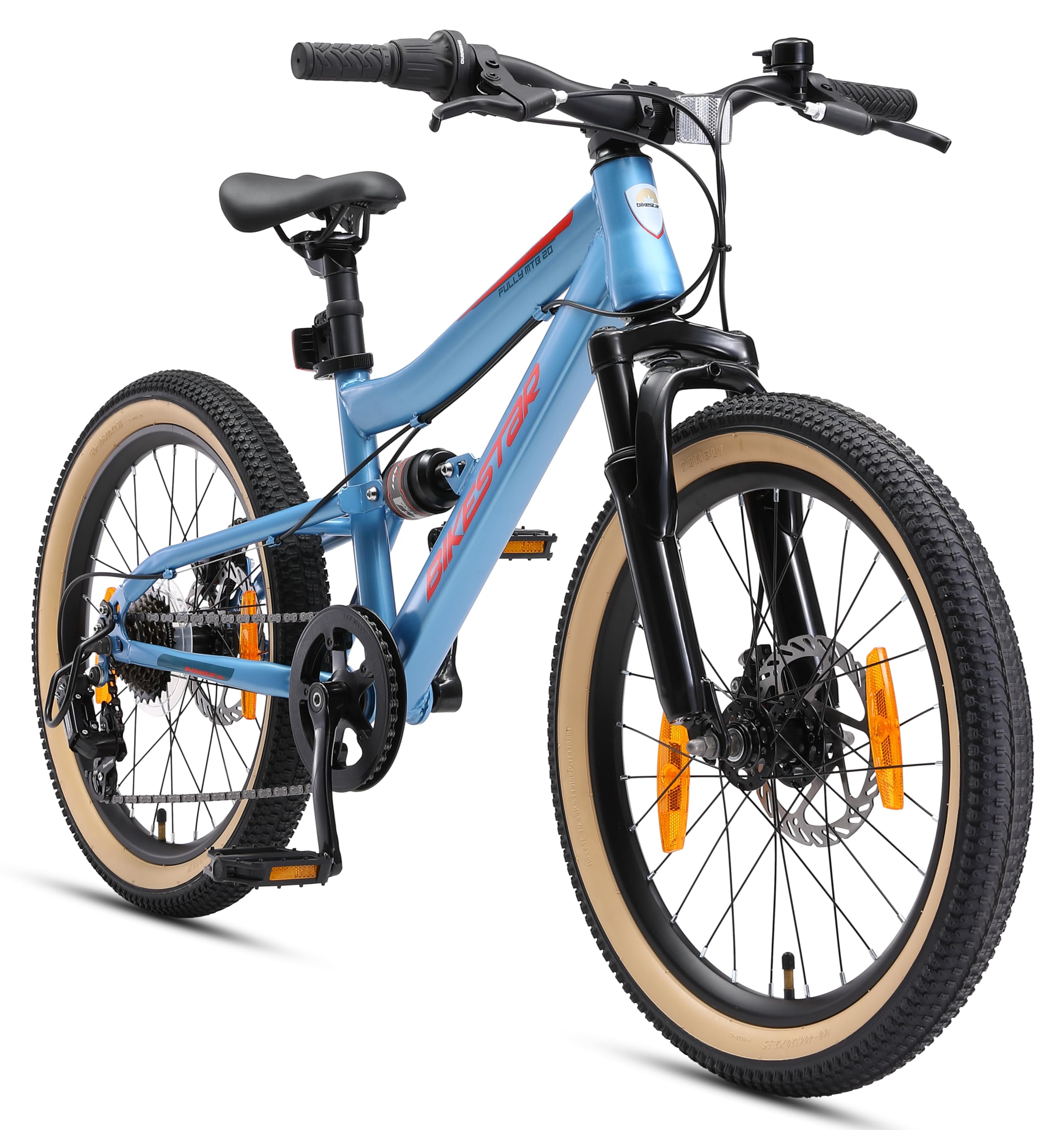 BIKESTAR Kinder Fahrrad Fully Mountainbike 7 Gang Shimano, Scheibenbremse ab 6 Jahre | 20 Zoll Kinderrad MTB