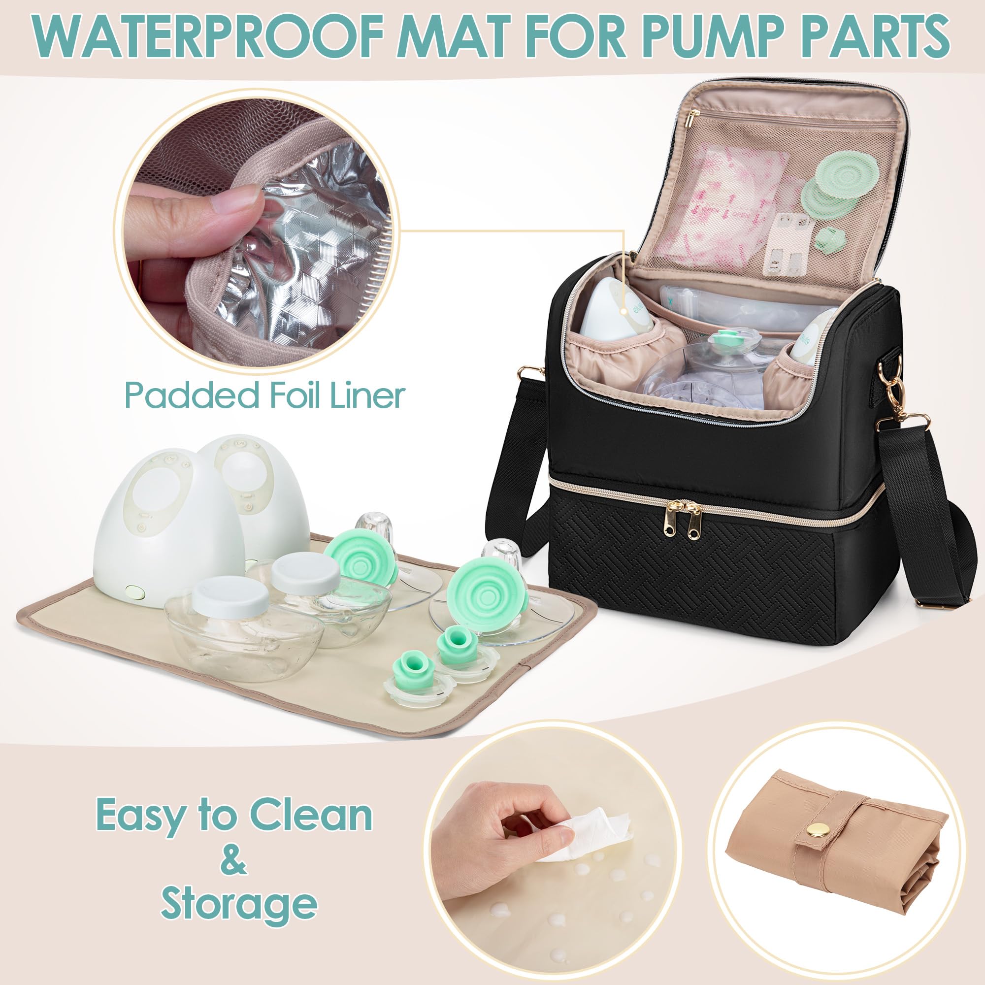 Fasrom Borsa per Tiralatte con Refrigeratore Compatibile con Elvie e Medela Pump, Borsa Porta Latte Materno Indossabile con Tracolla e Tappetino Impermeabile per Mamme Lavoratrici, Nero (Solo Borsa)