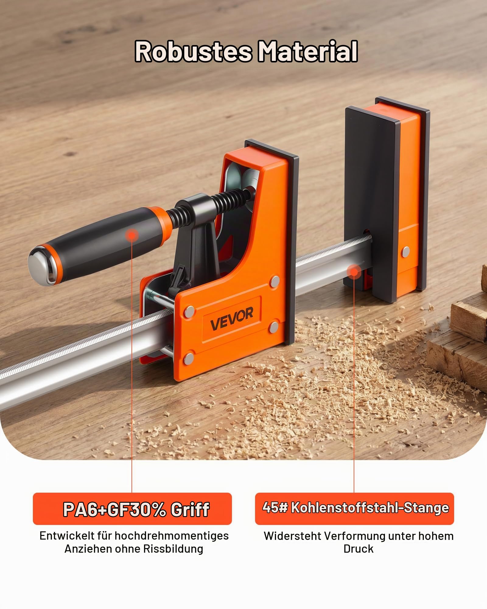 VEVOR Schraubzwingen, 4er-Pack, 91,4 cm Öffnung, F-Zwingen, 680 kg Klemmzwingen, 2-fach Klemm-/Spreizfunktion, Weiche Gummifüße, Stange aus Kohlenstoffstahl, für Holz-& Metallbearbeitung