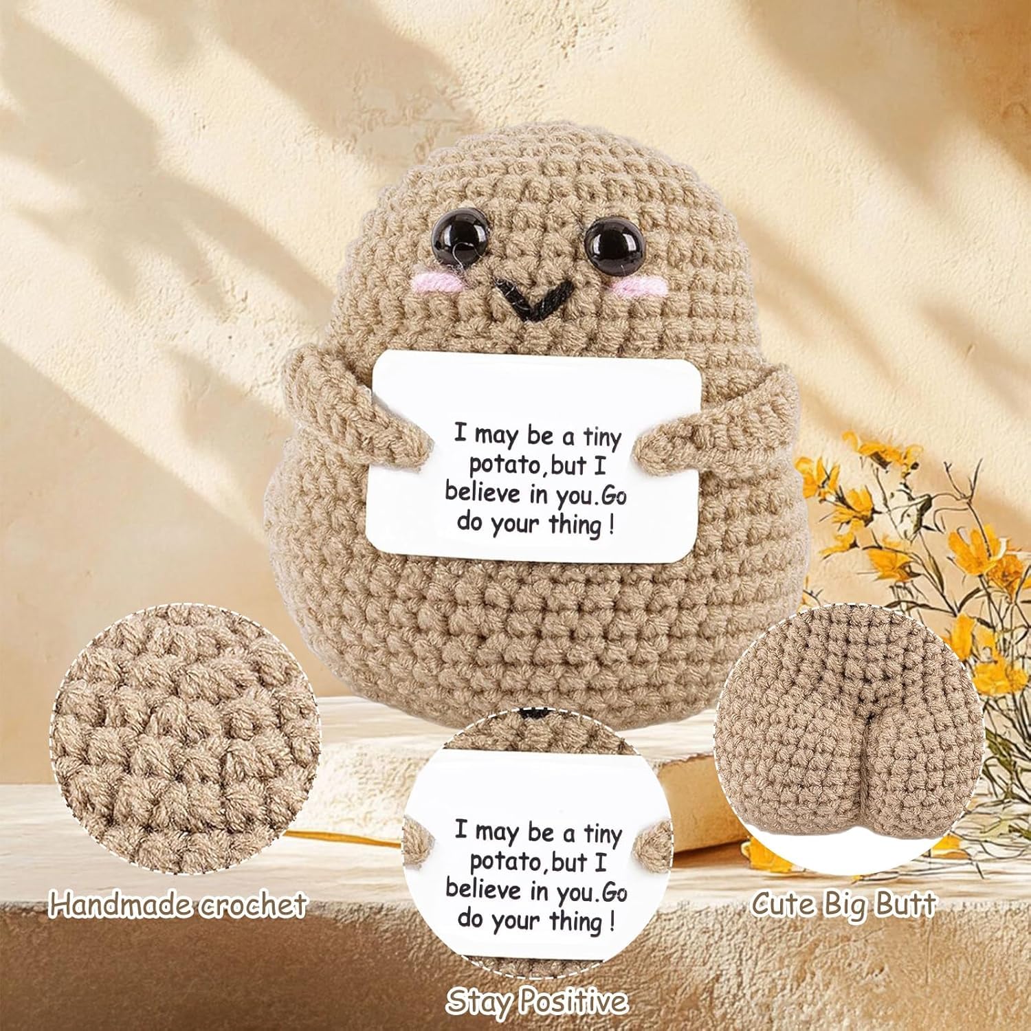 Positive Cute Potato,Emotional Support Potato with Card,Knitted Potato Plush Doll,Cute Potato,Inspirational Gifts for Women,Positive Cute Potato Crochet Doll,Good luck gift for friends,with Cloth Bag - Image 3