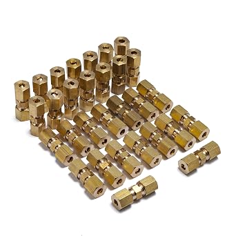 LTWFITTING 3/16-Inch OD Compression Union,Brass Compression FittingPack of 30