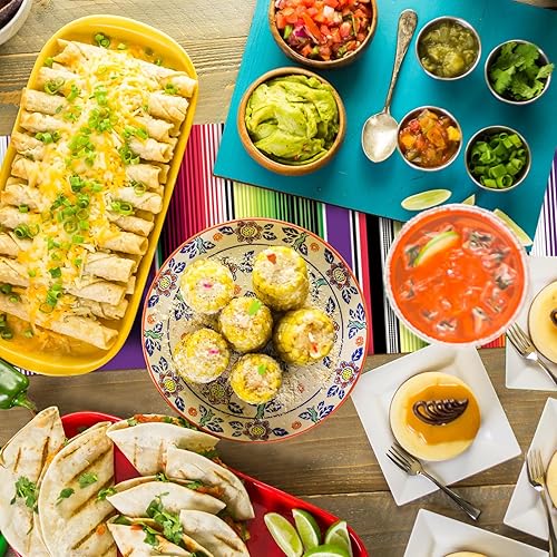 Miniatura 7 de Preboun 6 piezas de camino de mesa mexicano desechable de plástico mexicano Serape de 14 x 108 pulgadas, decoración de fiesta temática mexicana,