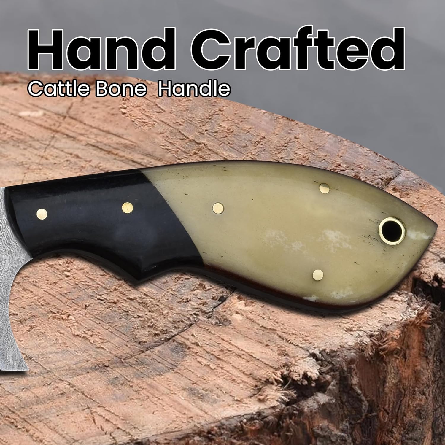 Knives Ranch 7" Skinner - Damascus Hunting Knife with Black Accent & Heavy Duty Leather (2095)