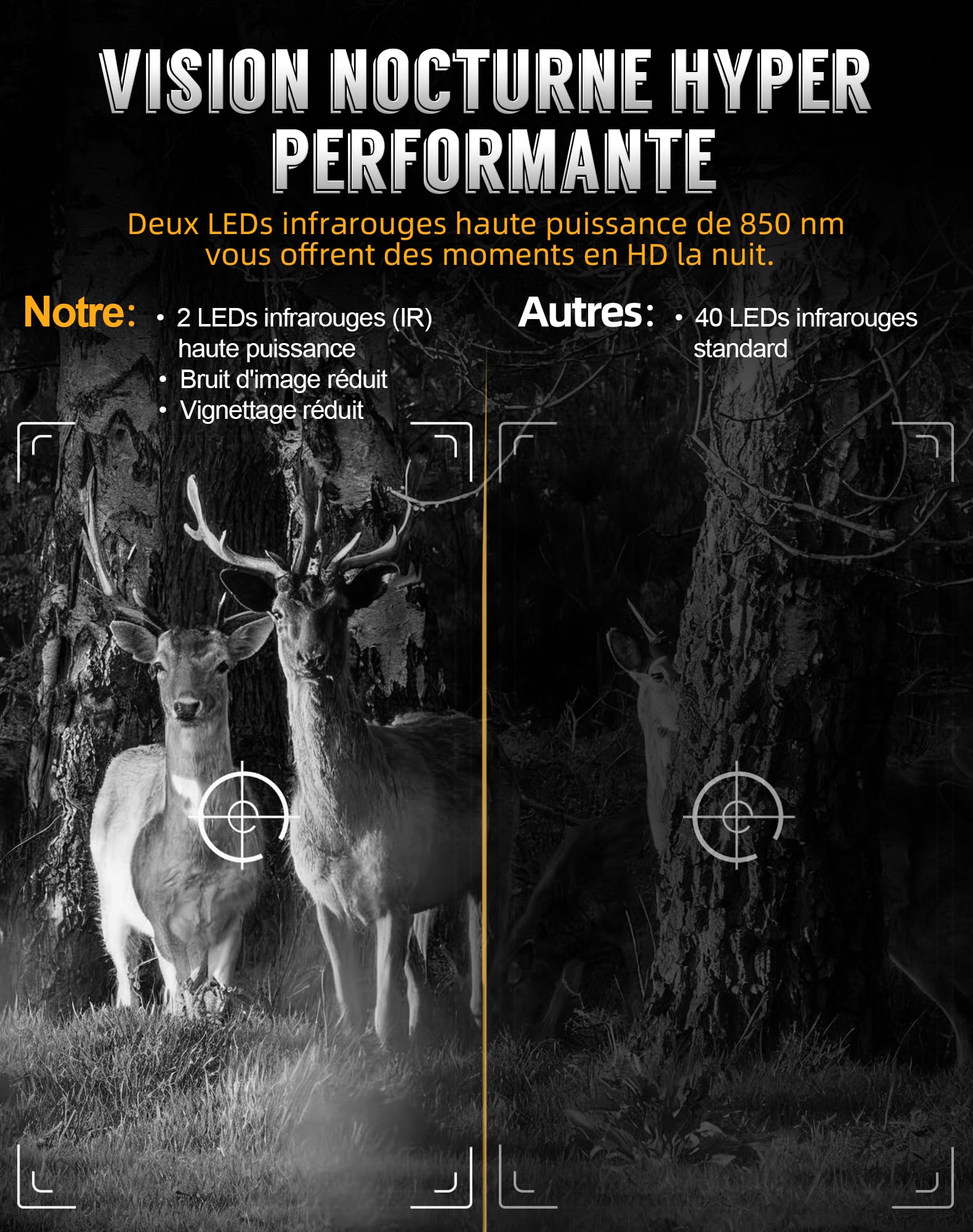 Caméra de chasse - Solaire 8K 60MP WiFi camera animaux,activation par mouvement en 0,1 seconde, portée de détection de 19,8 mètres, vision nocturne HD sans émission de lumière, résistance à l'eau IP66