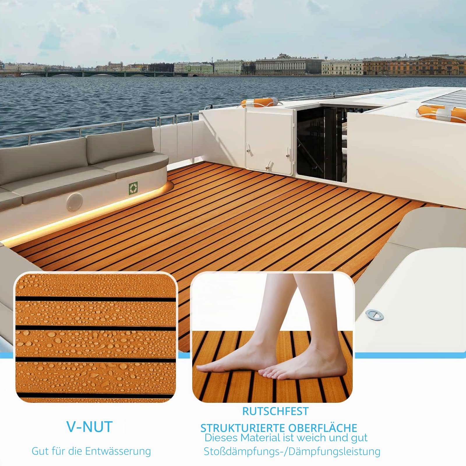 Neue Generation Eva-Schaum rutschfeste Marine Matte Rückseite mit 3 M Klebstoff, Synthetische Teakdecks für Boote, Kajak
