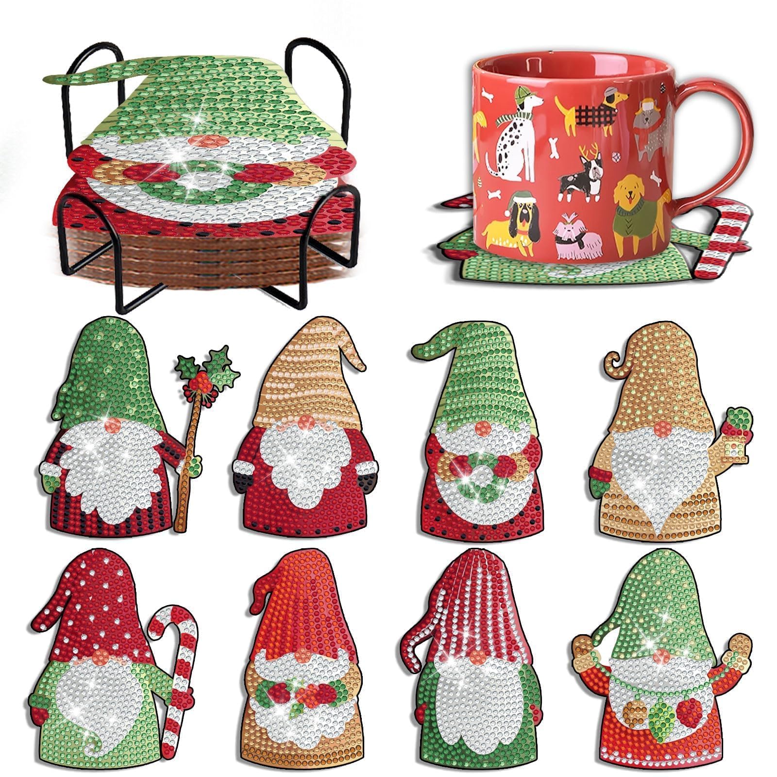 8 PCS Halloween Gnome Diamond Painting Coaster Kits - DIY 5D Diamond Art With Cork Pads & Holder, Craft For Adults - View #10