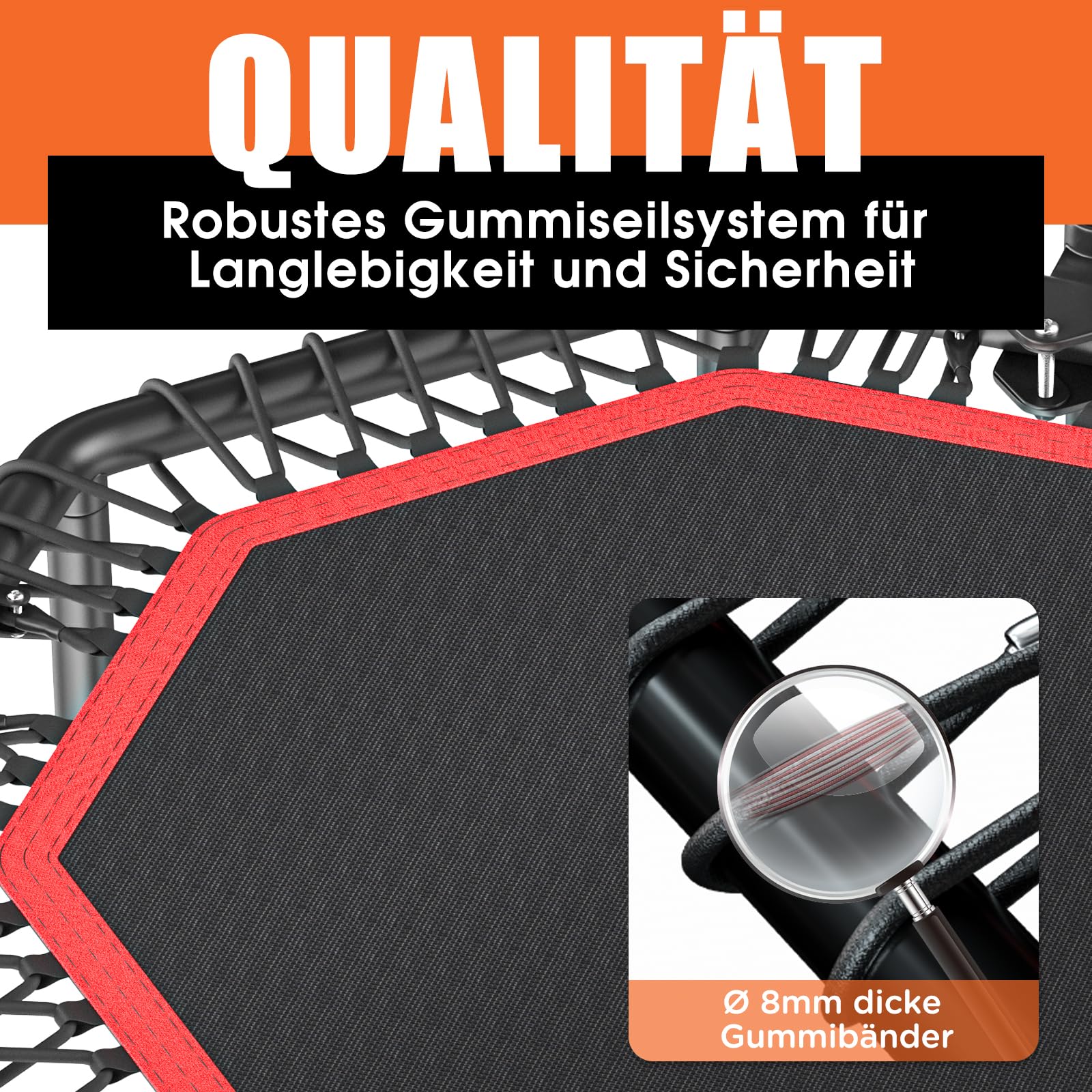 DH FitLife Fitness Trampolin klappbar Leise Gummiseilfederung ohne Installation | 45 Zoll 115cm Trampoline für Indoor & Outdoor Jumping | mit 3 verstellbaren Handgriffstufen
