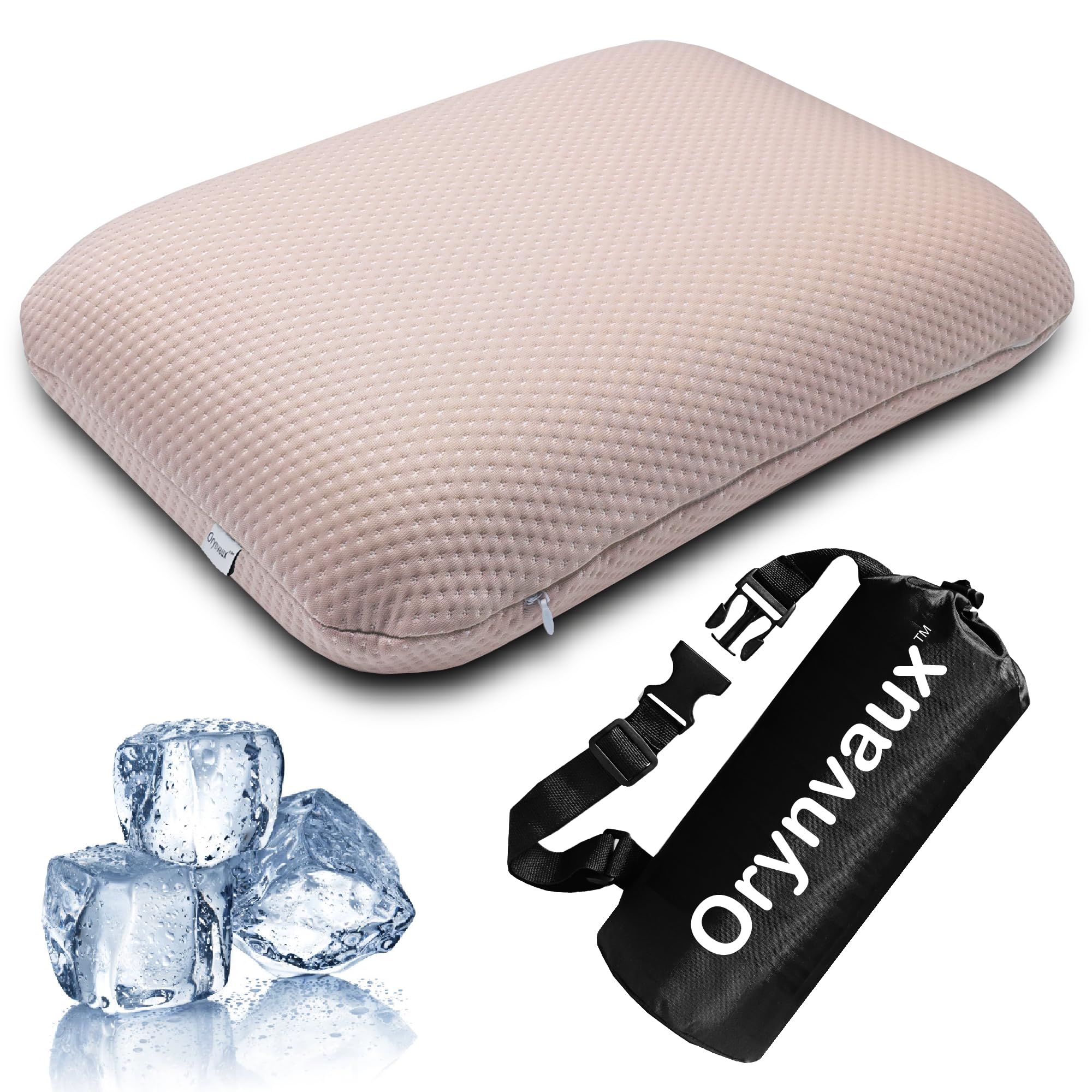 Orynvaux Cooling Camping Pillow, Memory Foam Travel Pillow with Adjustable Buckle Strap & Storage Bag, Compact Small Pillow for Airplane, Car Lumbar,