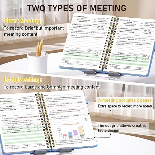 Miniatura 2 de WEMATE Cuaderno de reuniones para el trabajo B5 (7 x 10 pulgadas), cuaderno de trabajo de piel sintética con agenda, artículos de acción y notas,