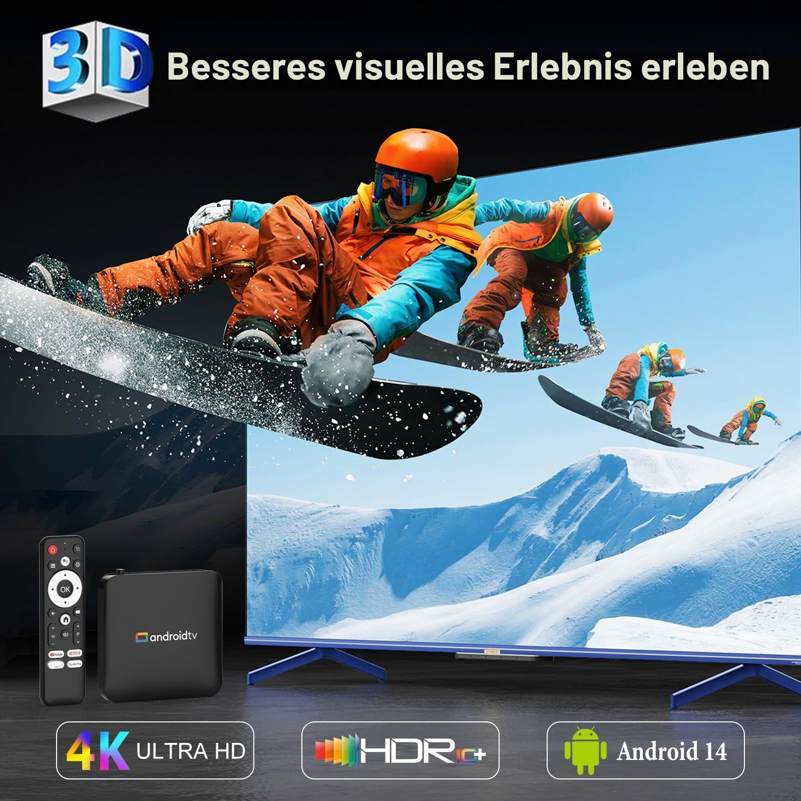 Android 14.0 TV Box 64bit 2GB RAM 16GB ROM Amlogic S905L3 100M Ethernet WiFi6 Dual-WiFi 2.4G/5G 4K BT5.x USB TV Box