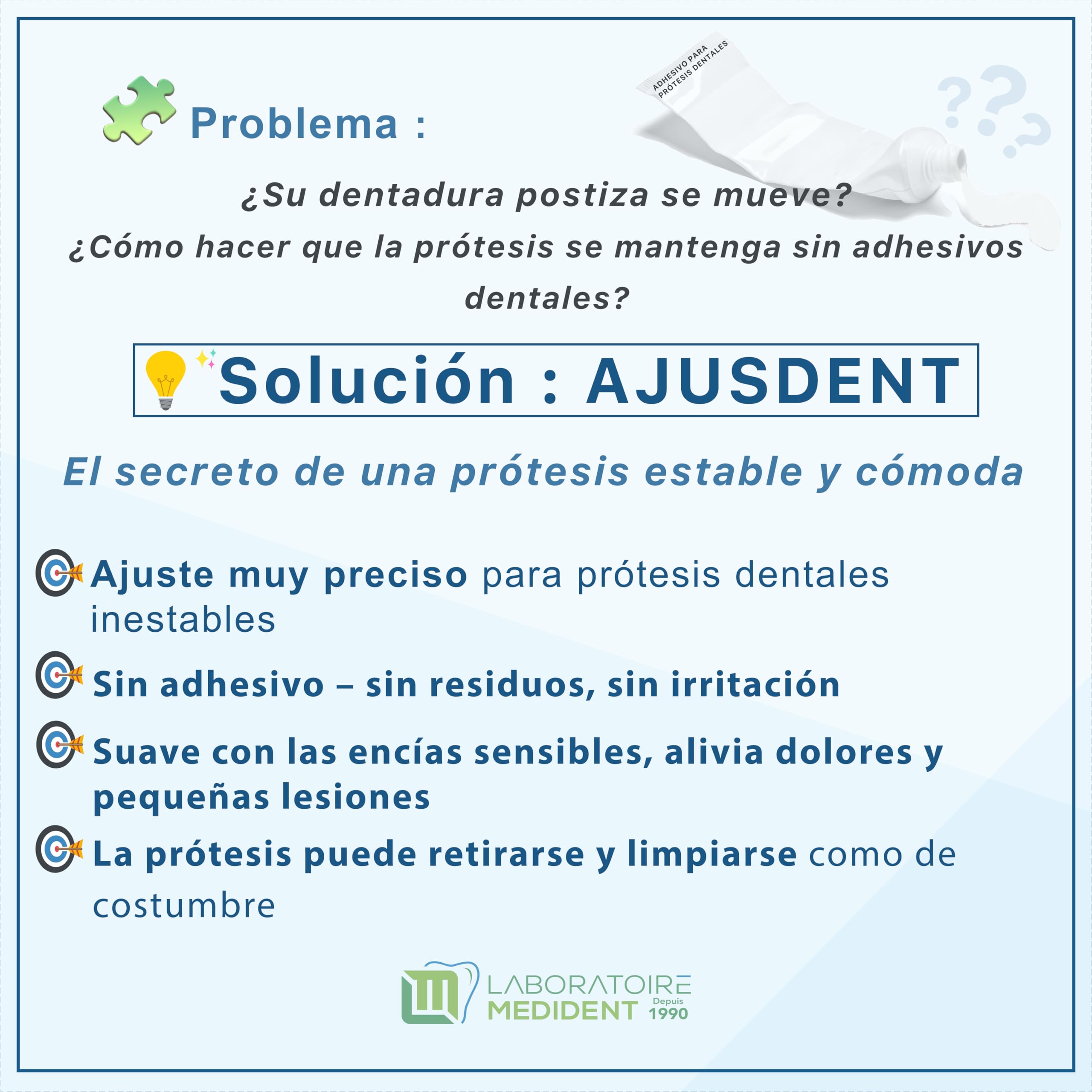 AJUSDENT -Rebase para Dentadura Sin Pegamento – Sujeción Fuerte | Efecto Ventosa Natural | Máxima Comodidad y Estabilidad | Dentadura Sin Movimientos muchos meses