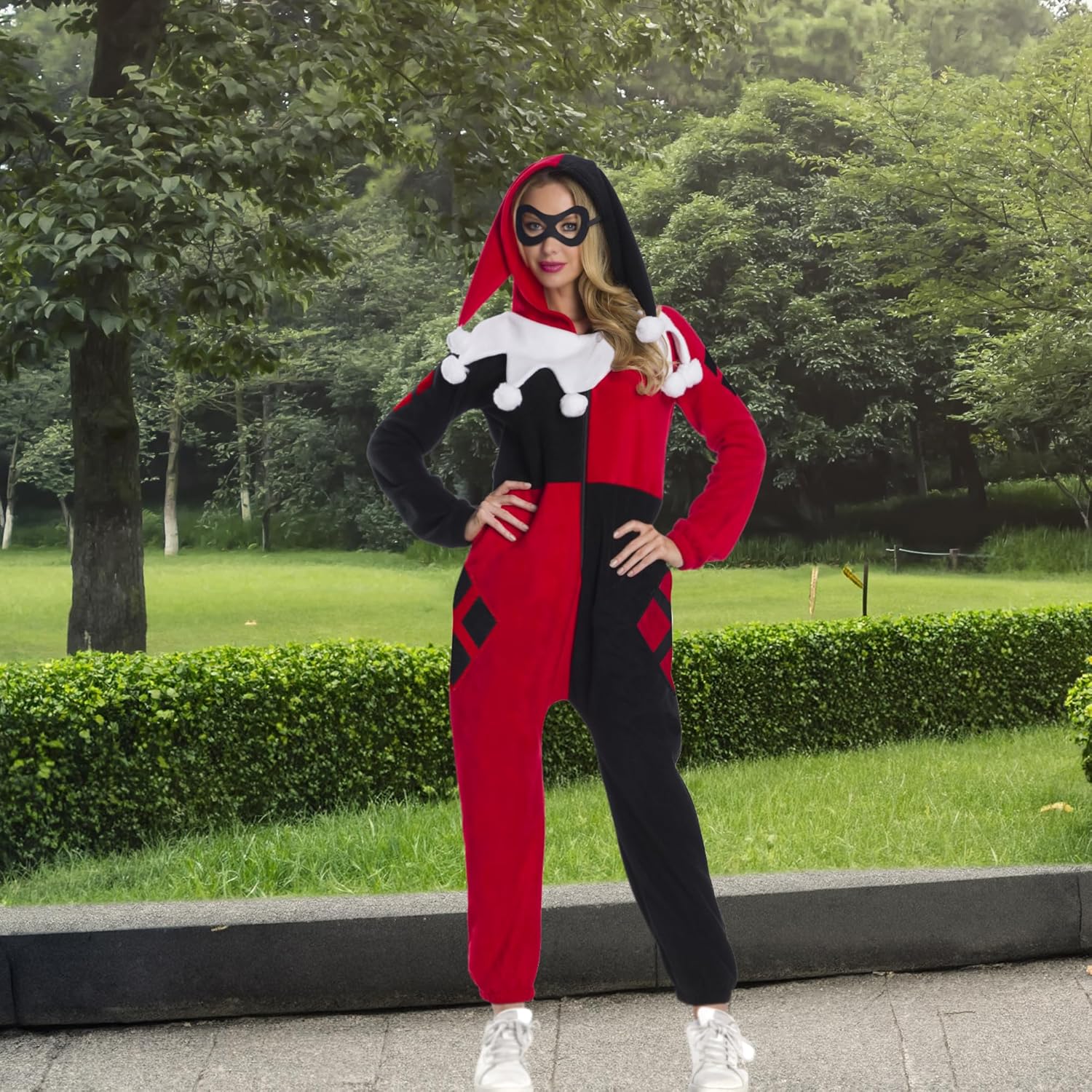 Rubies Women's DC Super Heroes Harley Quinn Hooded Jumpsuit, Adult Sized Costume