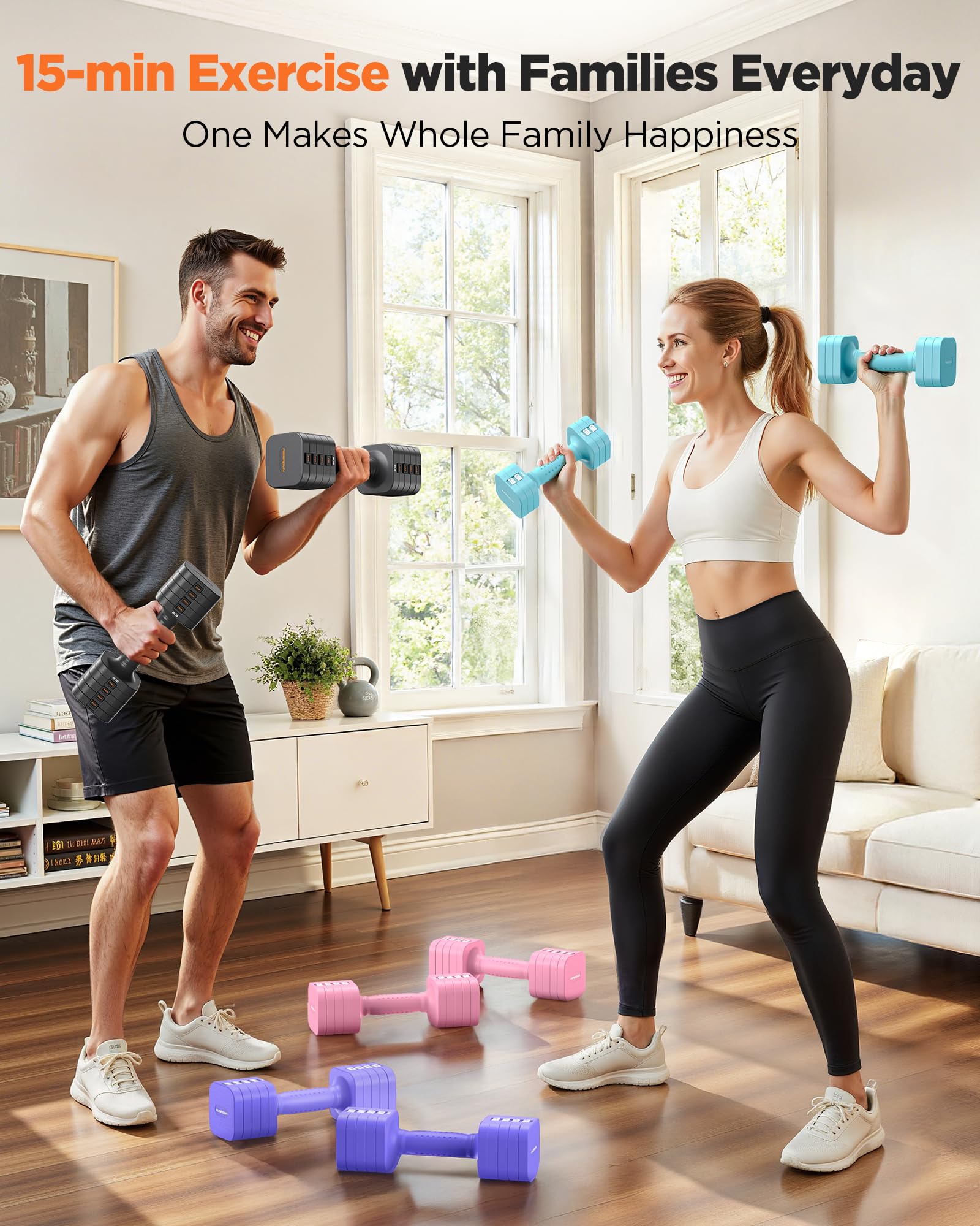 FEIERDUN Set di 2 manubri regolabili 5 in 1, pesi a mano da 5,4 kg/2,7 kg, per donne, set di manubri a doppia stabilità, per casa, palestra e attività all'aperto, grigio