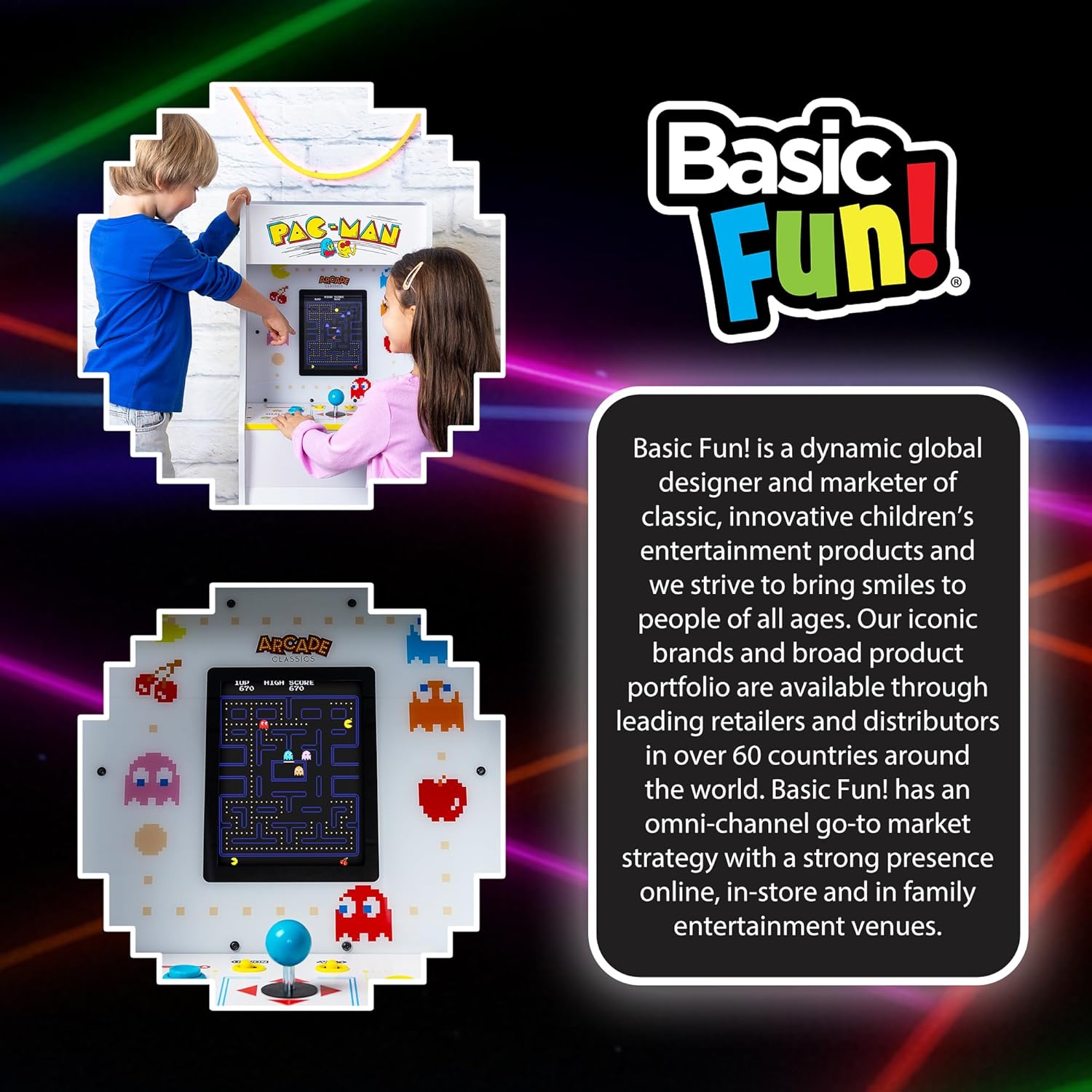 Arcade Classics Pac Man Jr Series Free Standing Machine, 3 Games, 8" Liquid Crystal Screen - Arcade Game for Basements, Garages, or Game Rooms