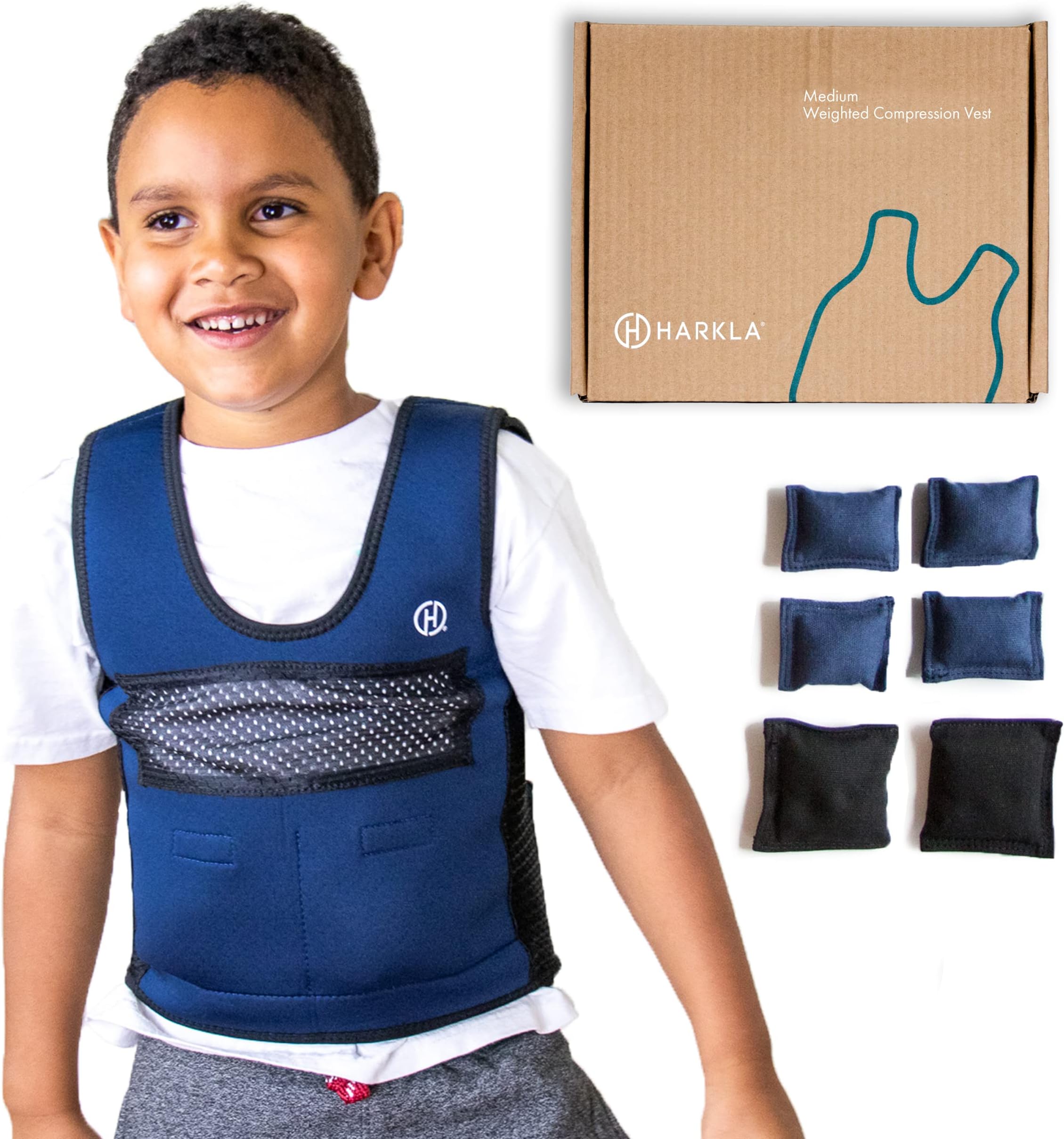 Harkla Weighted Vest for Kids - Neoprene Compression Vest - Ages 5 to 9 - Adjustable Kids Weighted Vest with 2lb Weight - Breathable and Washable Compression Vest - Medium