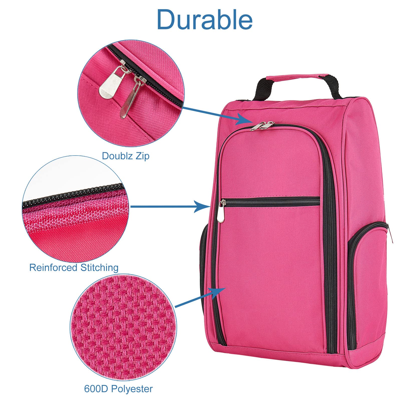 Bolsa de fútbol mejorada, bolsa de golf de primera calidad con 2 bolsillos con cremallera, bolsa de rugby para caminar, viajes, almacenamiento, hombres, mujeres, niños, regalo, Pink, Bolsa de zapatos