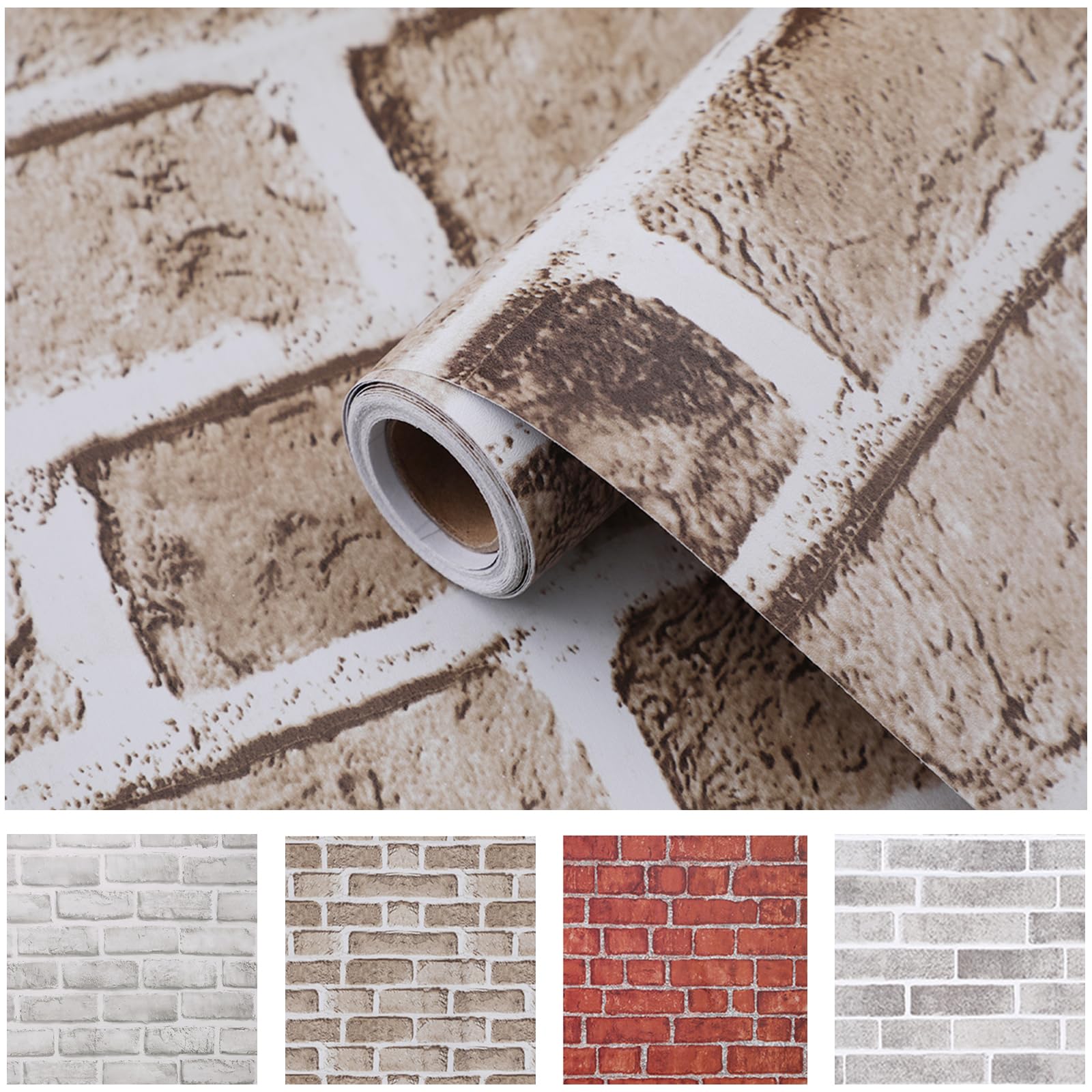 Coavas Brick Wallpaper Peel and Stick Brown Faux Brick Contact Paper 17.7x118.1 Inches Removable Wall Paper Adhesive Renter Friendly Bathroom Farmhouse Kitchen Backsplash