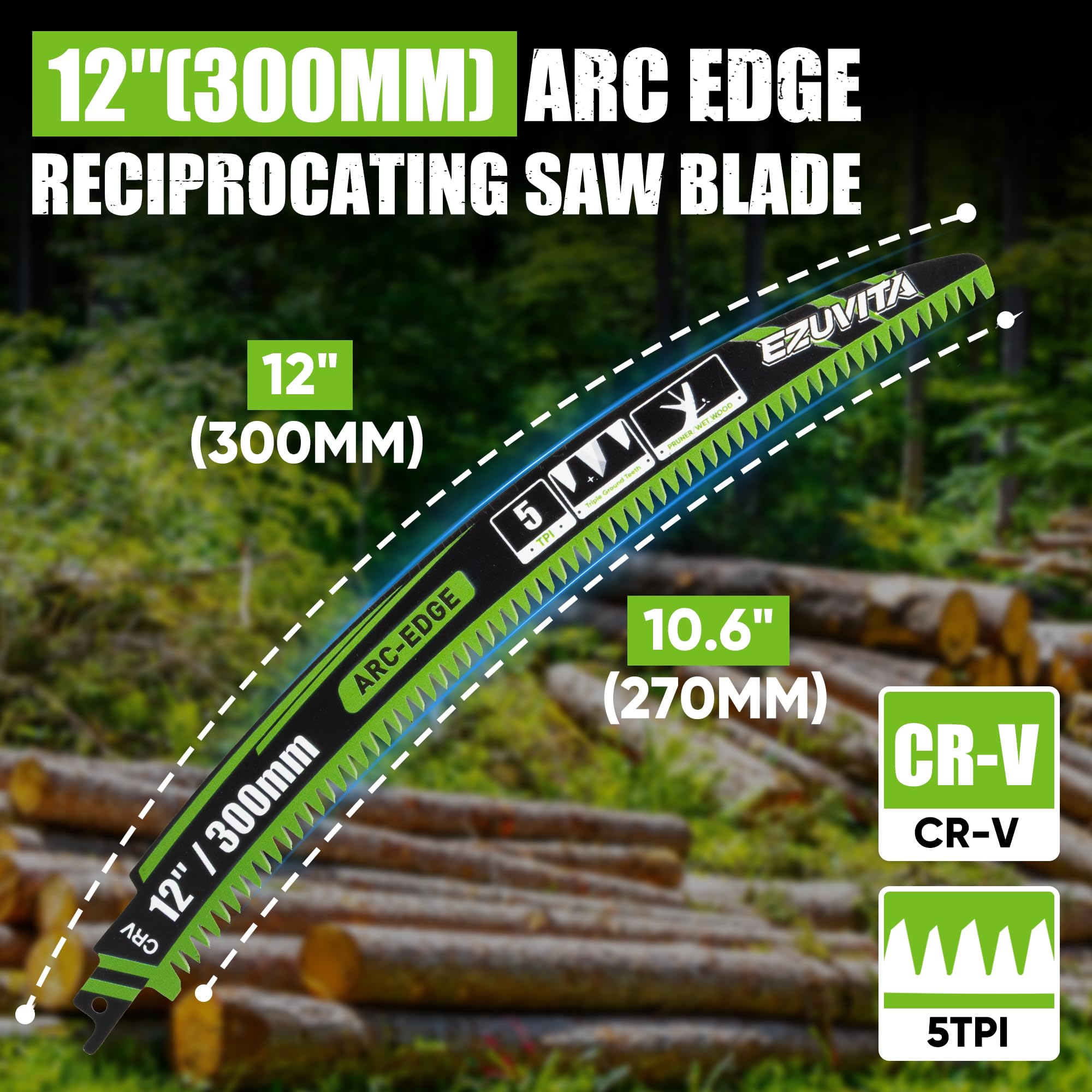 EZUVITA 5pcs 300mm Japanese Teeth Wood Pruning Reciprocating Saw Blades Set - Image 2