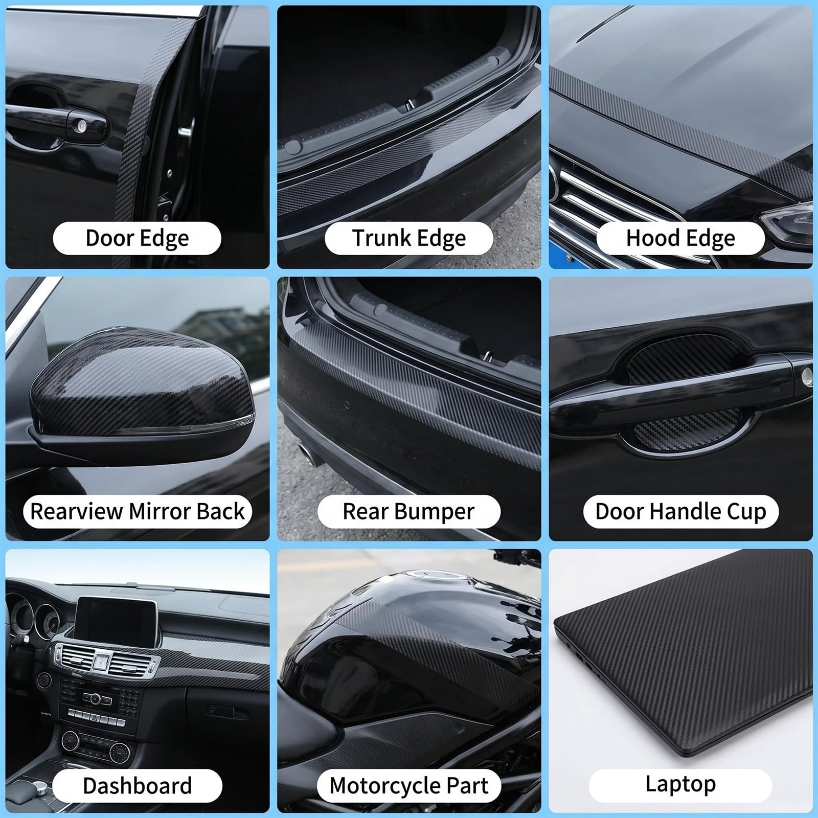 Carbon Folie Auto 7cm x 10m - Einstiegsleisten Schutz Auto Kohlefaser Aufkleber Schwarz Autofolie Selbstklebend Schutz für Autotür, Türgriffe