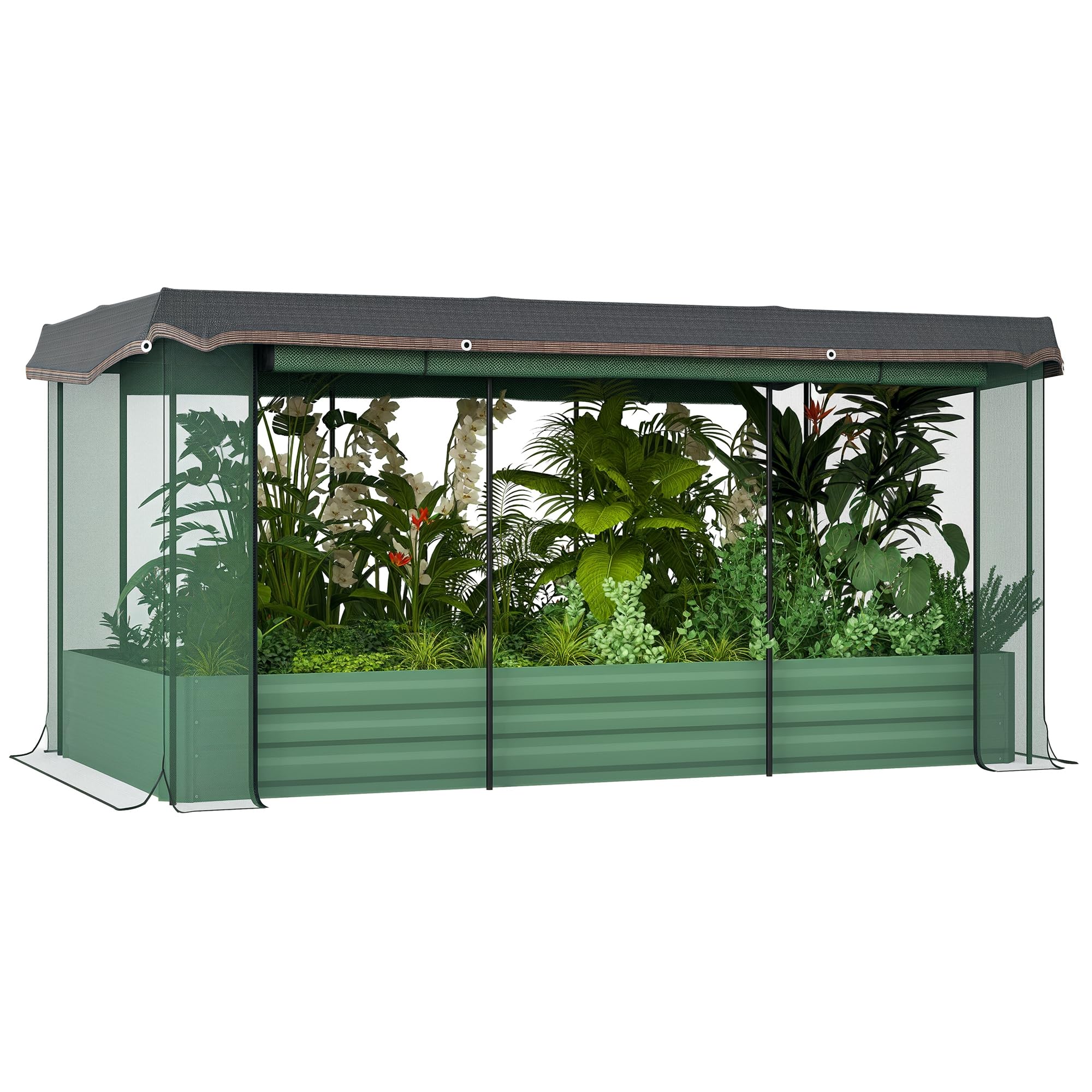 Outsunny 7.3x3.4 ft Raised Garden Bed with Crop Cage