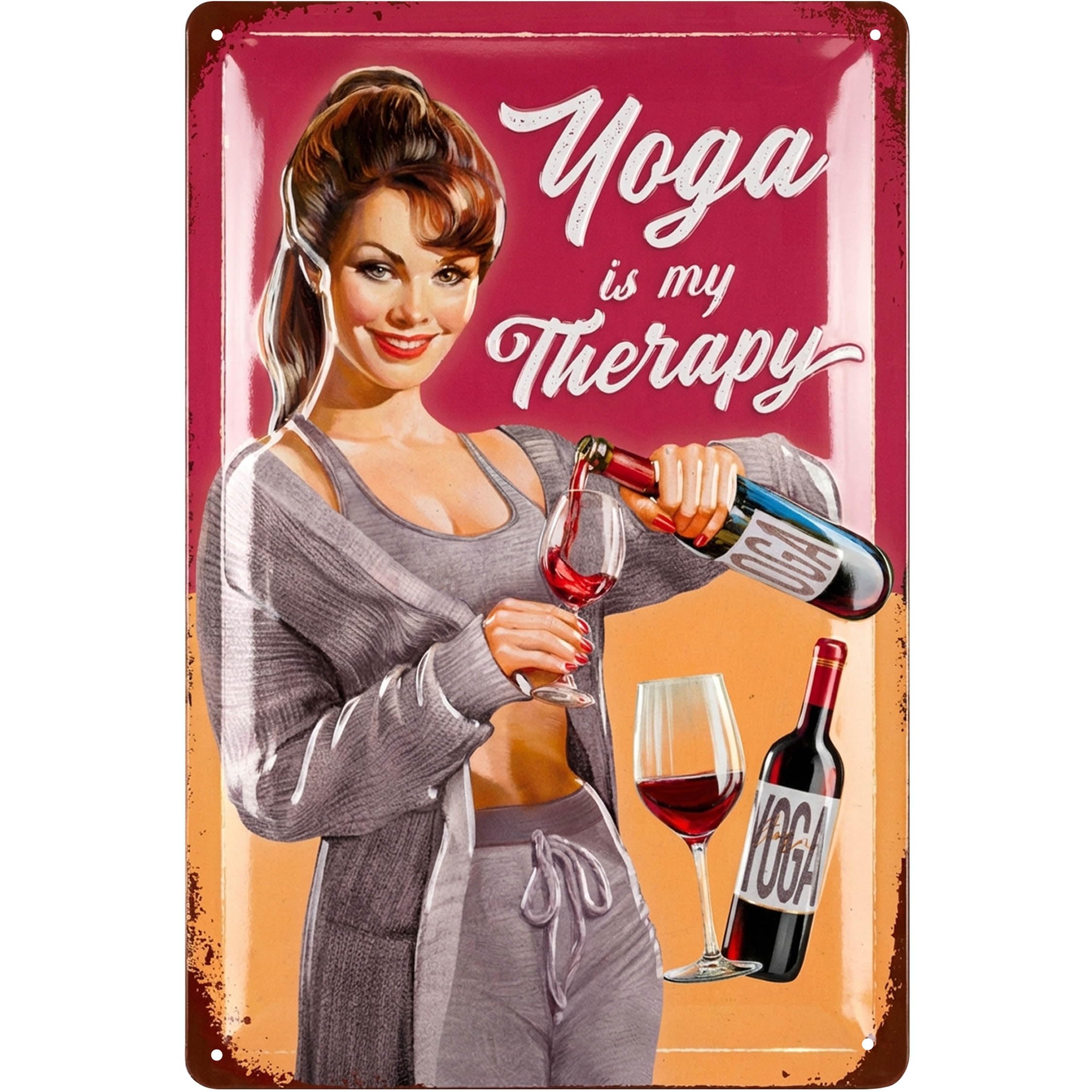 Lanolu Yoga Is My Therapy (Wine) Vintage Tin Sign Yoga Is My Therapy, Retro Kitchen Decor, Vintage Metal Kitchen Wall Signs, Tin Sign For Kitchen, Retro Diner Decor, Vintage Kitchen Wall Decor 12X8"