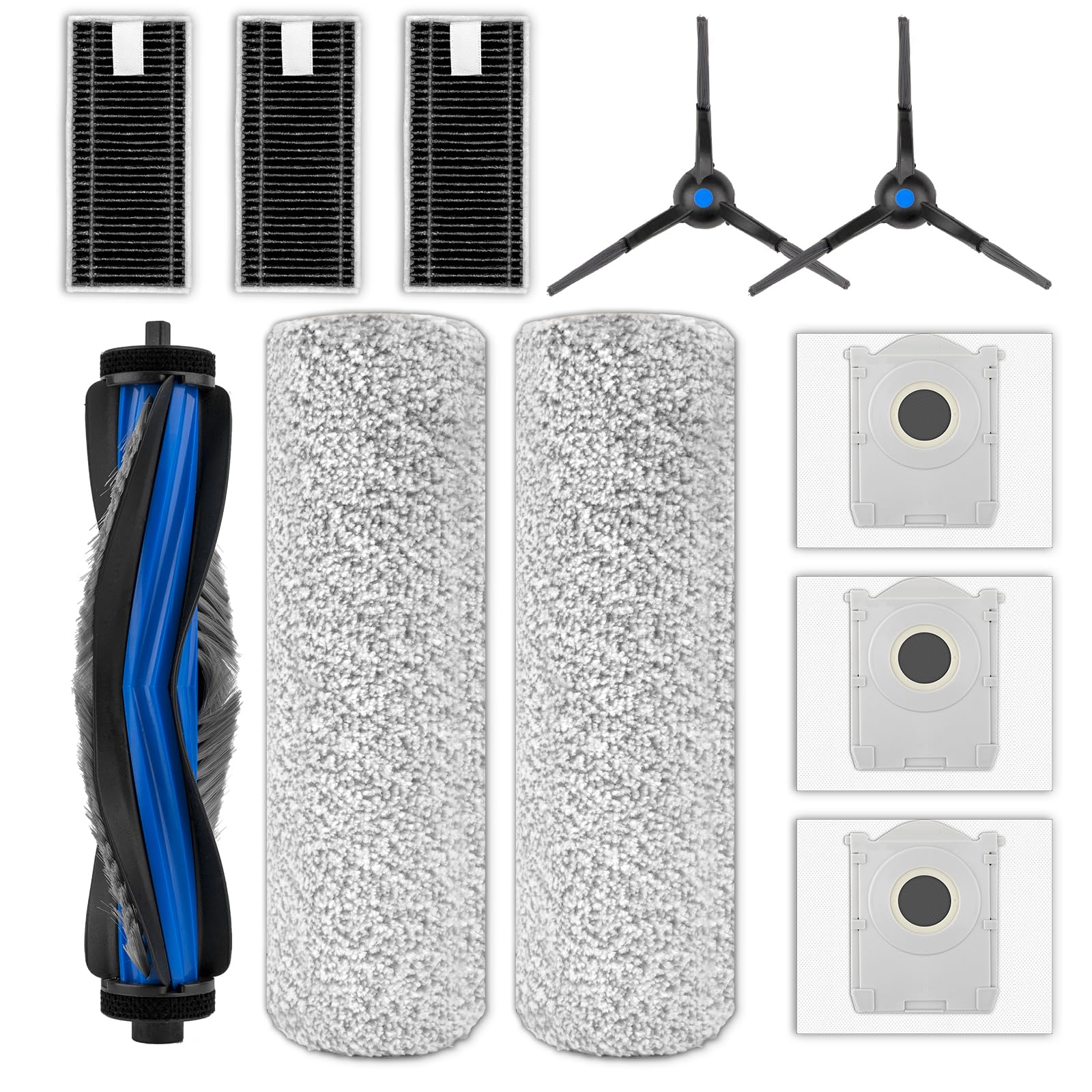 (11 Pack) X8 Pro Omni Replacement for ECOVACS DEEBOT X8 Pro Omni/ X8 Omni Robotic Vacuum Cleaner, 1 Roller Brush, 2 Brush Rolleres, 2 Side Brushes, 3 Dust Bags, 3 Filters, Accessories Kit