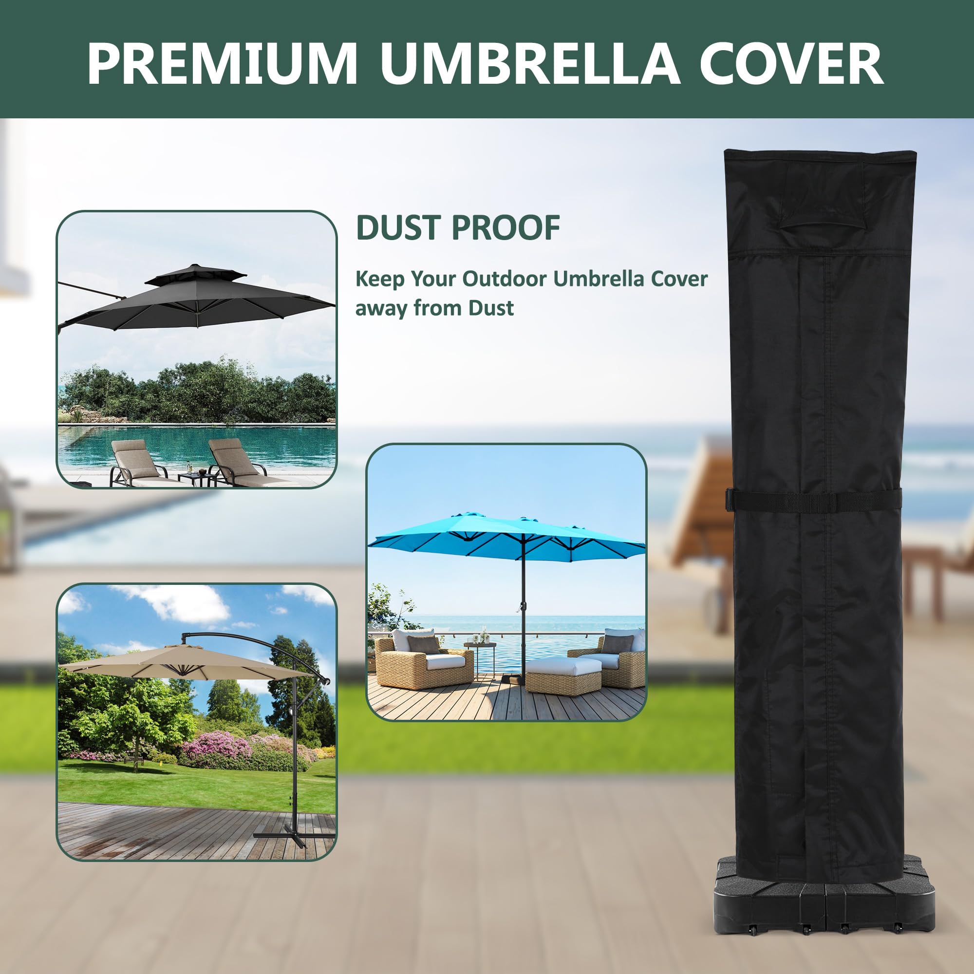 Rachmi Housse de parasol déporté pour parasol de patio de 2,7 à 4,9 m, de haute qualité, résistante à l'eau, aux UV et à la décoloration, convient pour parasol de jardin rond/carré avec fermeture