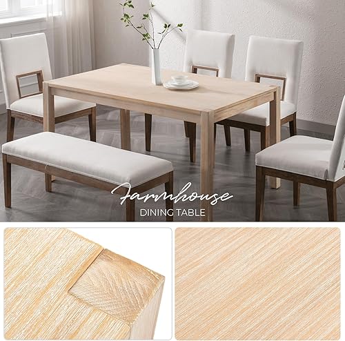 Miniatura 3 de Mesa de comedor de granja de 59 pulgadas, mesa de cocina de madera maciza, mesa grande y resistente para desayuno, para sala de estar, comedor,