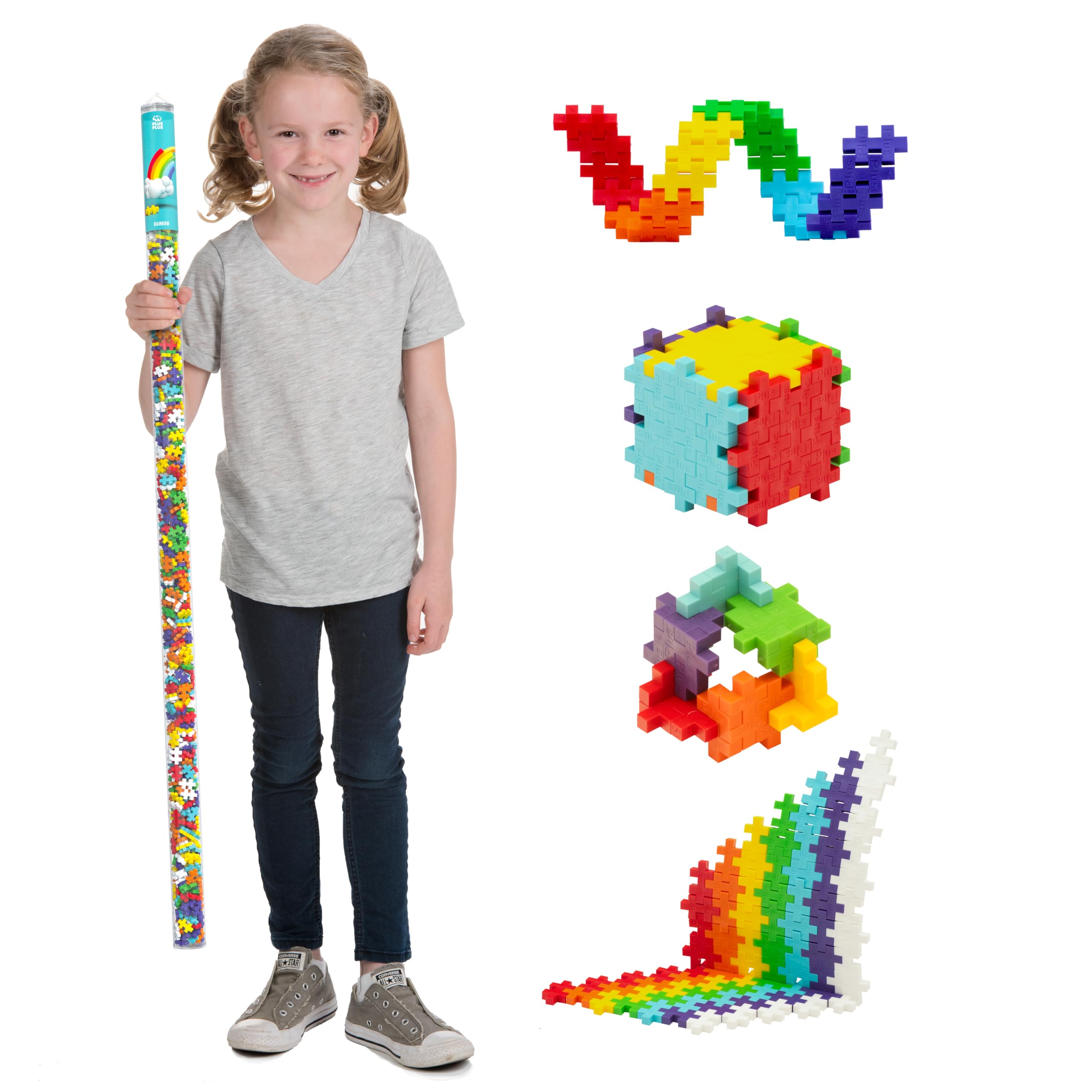 PLUS PLUS Super Tube, 500 Piece Rainbow Mix - Mini Waffle Blocks for Kids | Stem Connecting Toys, 3D Puzzle Kit, Sensory Bin Filler, Classroom Must Haves, Gifts for Girls & Boys, Autistic Toys for Kids