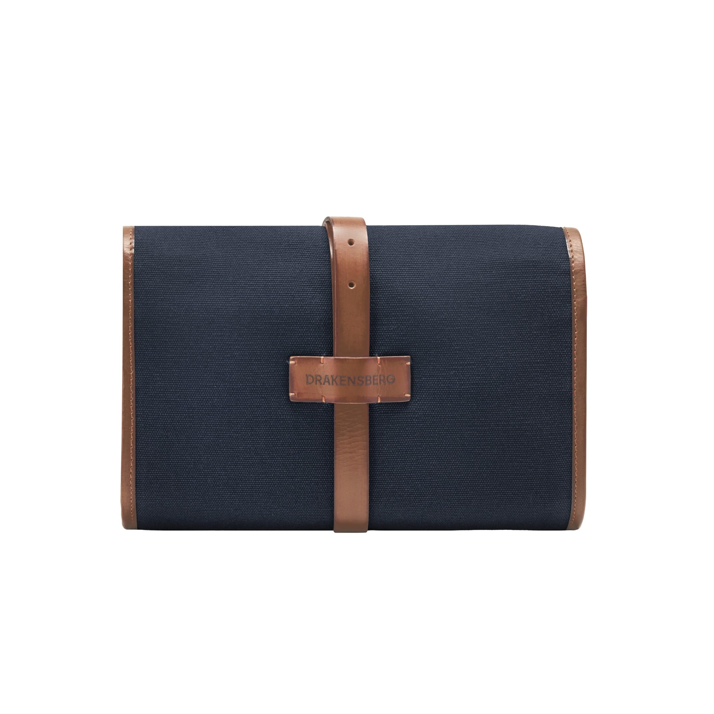 DRAKENSBERG Kulturbeutel 'Sid' zum Aufhängen, Herren, Damen, Faltbare rollbare Kulturtasche, Canvas, Leder, wasserabweisend - Marine-Blau, DR00196