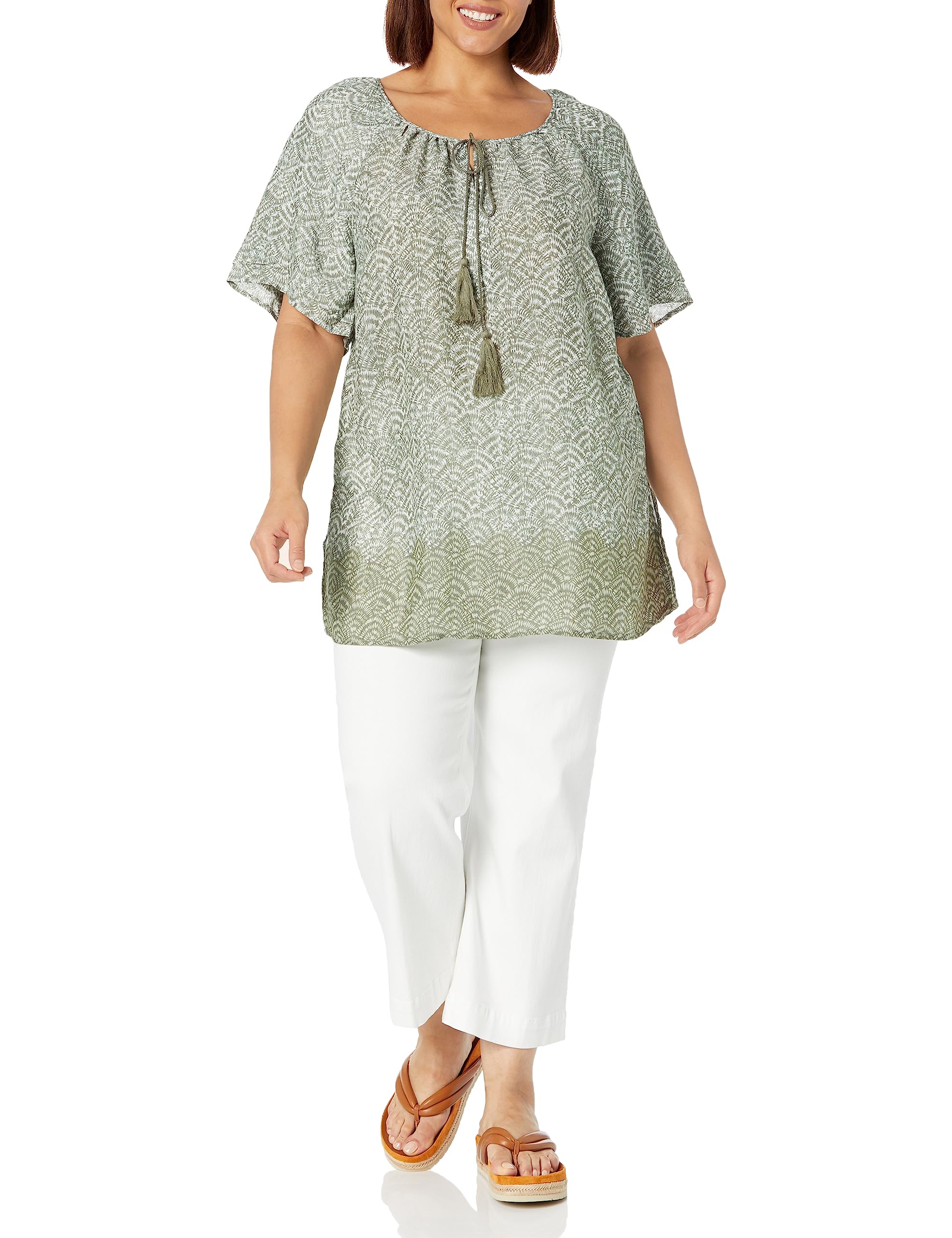 EVANSWomen's Plus Size Top Peasant Mdln Bdr