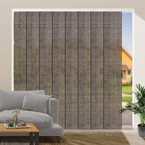 Miniatura 7 de Persiana de riel de panel deslizante, persianas verticales inalámbricas ajustables con filtro de luz marrón claro, persianas de ventana de tela