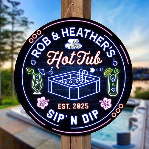 V VIBEPY Letrero personalizado de madera para bañera de hidromasaje con texto en inglés All Over, No real, No iluminado, letrero de madera para