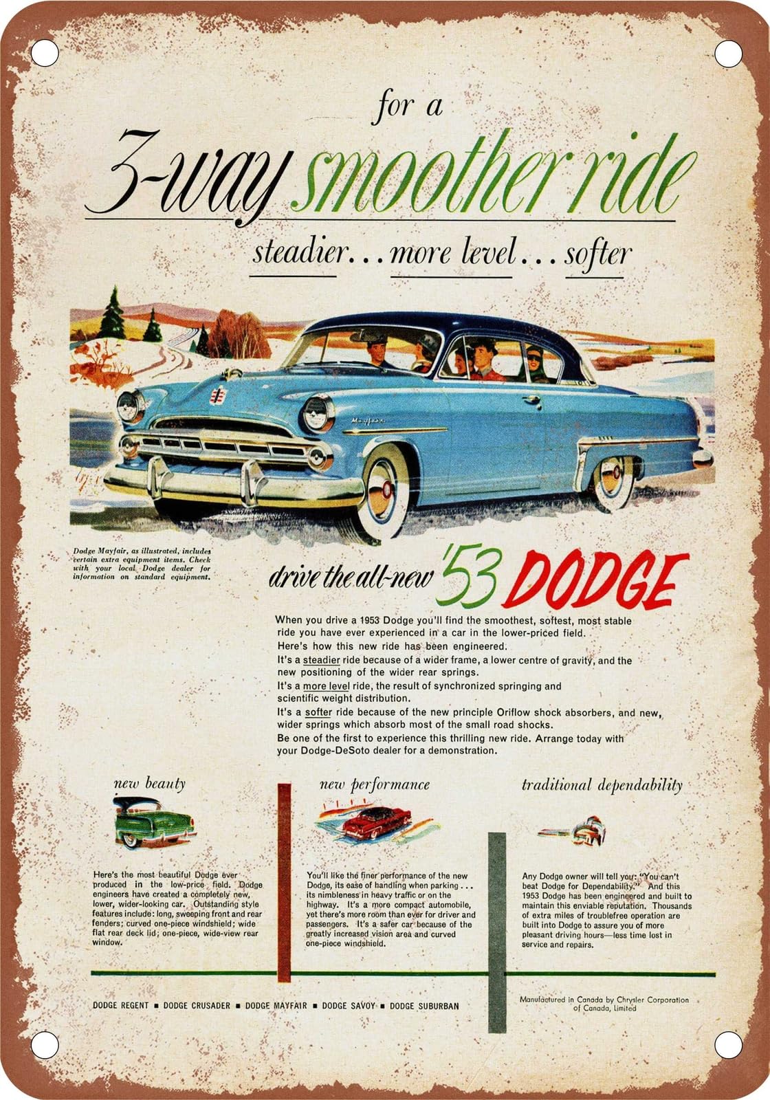 METAL SIGN - 1953 Dodge Vintage Ad 01 - Old Retro Rusty Look home decor