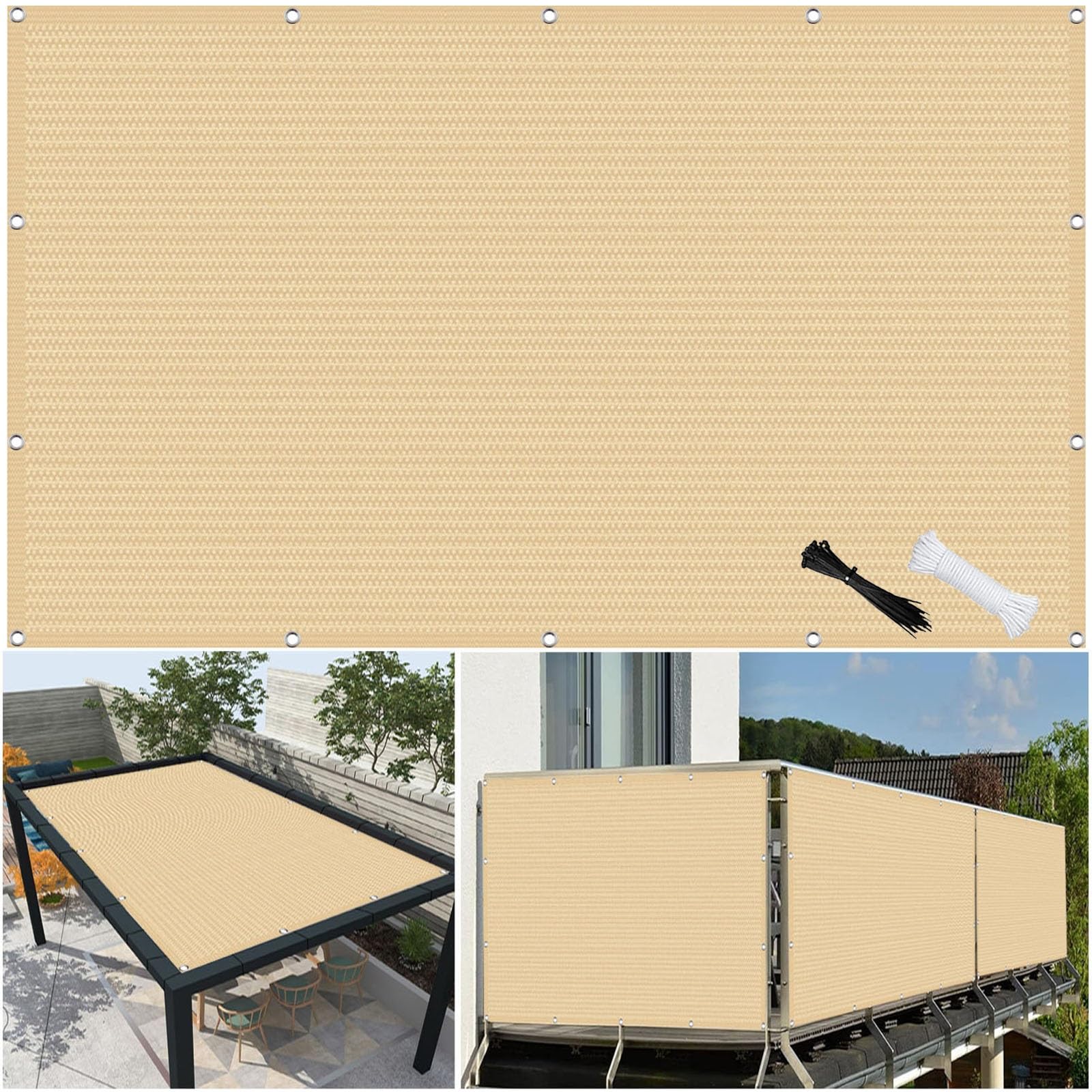 Voile d'ombrage anti-vent 2.3x2.7m pour supprimer la chaleur sur le balcon