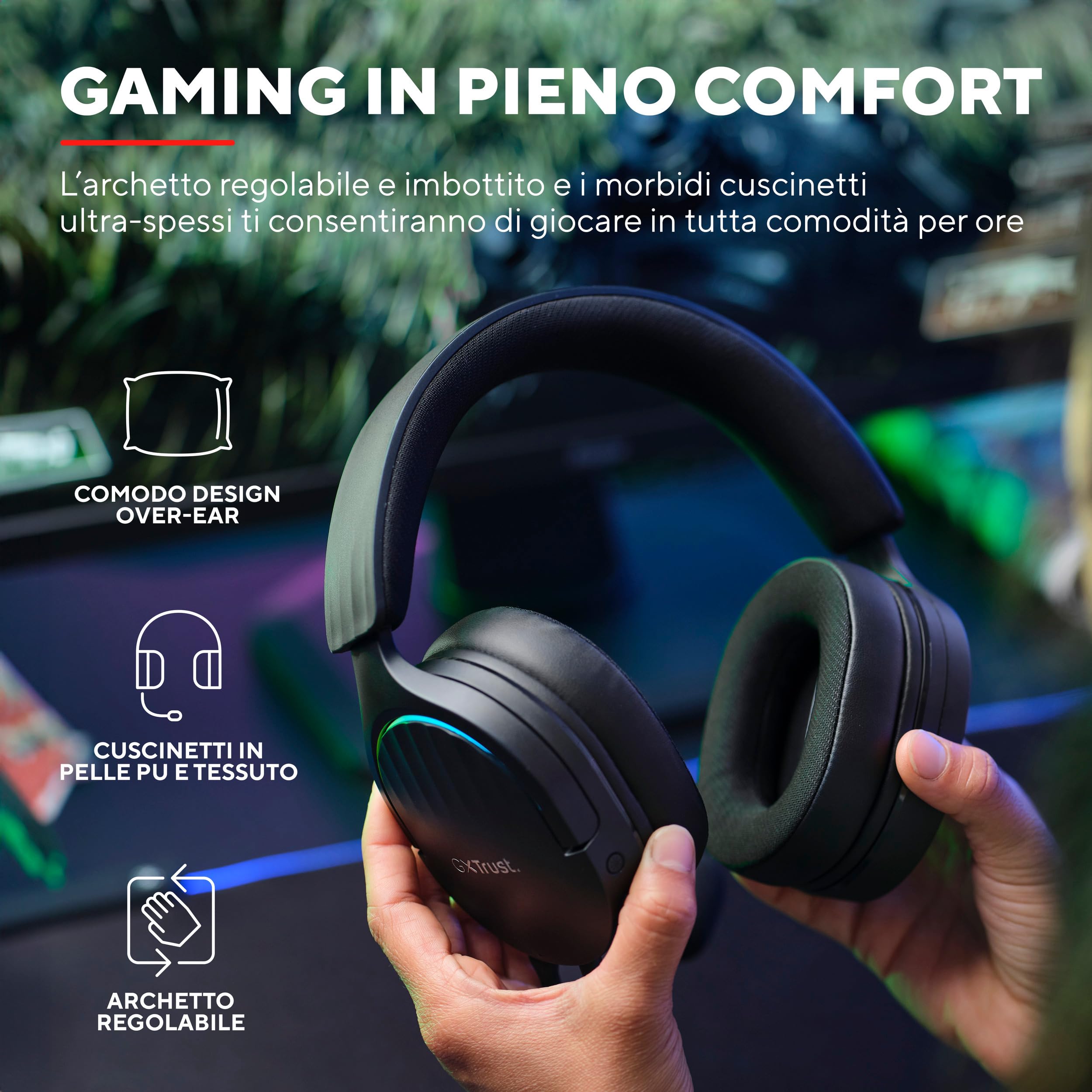 Trust Gaming GXT 490 Fayzo Cuffie Gaming USB con Audio Surround 7.1, Driver 50 mm, 85% Plastica Riciclata, Illuminazione RGB, Over-Ear Cuffie con Microfono Noise Cancelling per PC PS5 - Nero