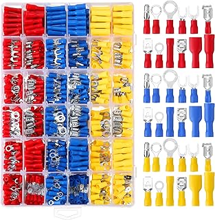 1200 Pcs Insulated Electrical Wire Connectors Kit Wire Crimp Terminals Butt, Ring, Spade, Fork Quick Disconnect Assortment Kit with Storage Box for Automotive Marine Boat Truck