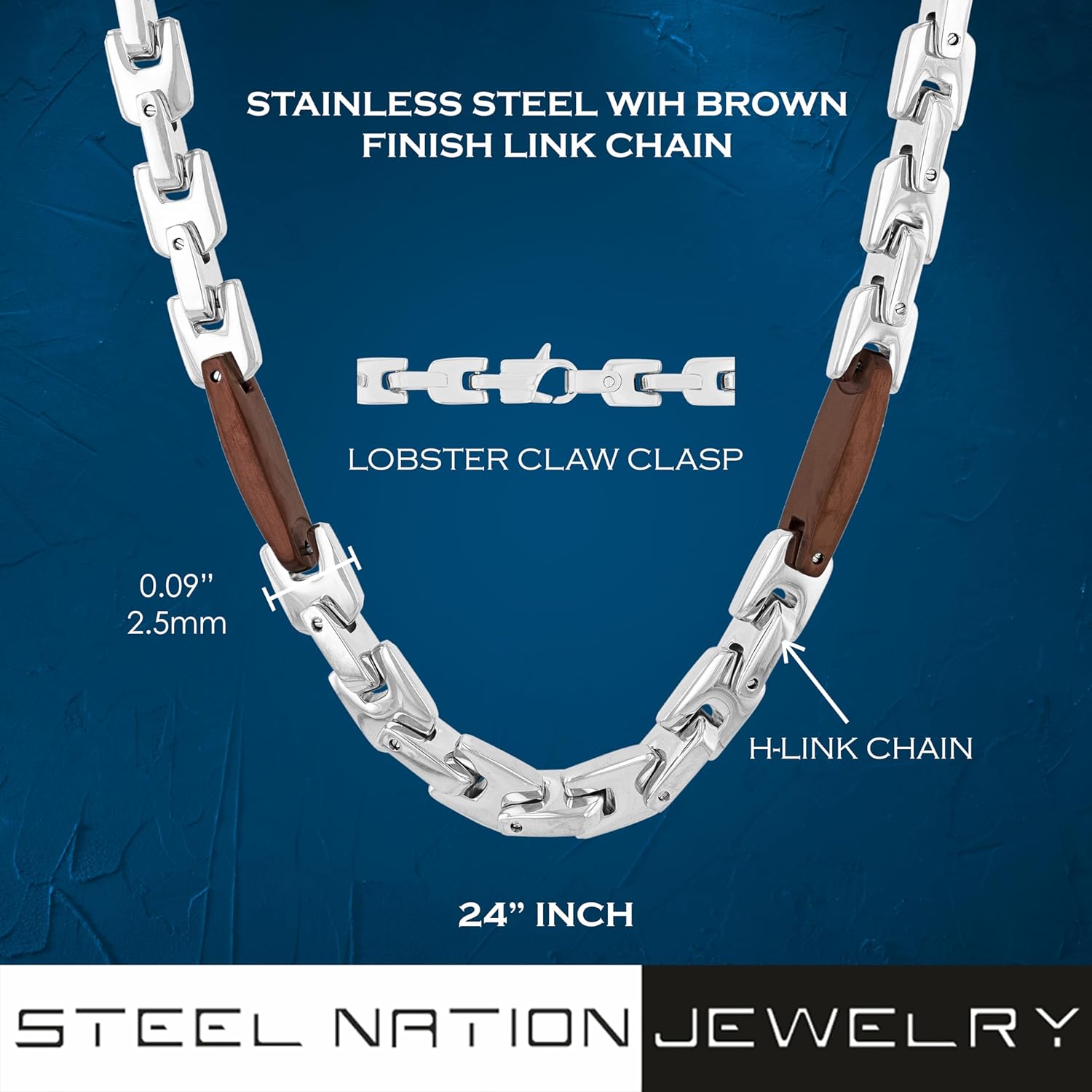 Men's Brown Stainless Steel Link Chain - 24" - Image 3