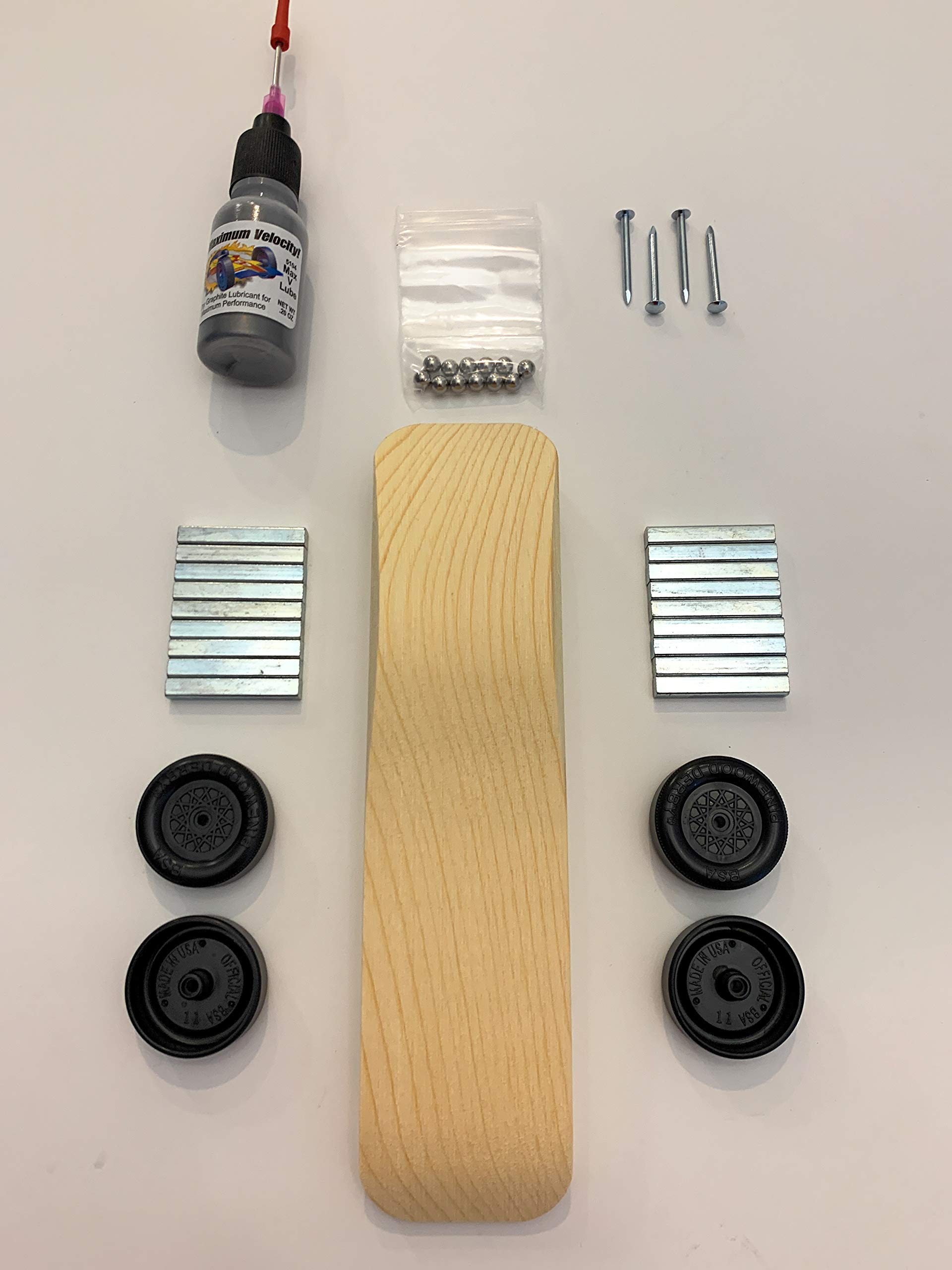 Maximum Velocity Pinewood Car Kit | Includes CNC'd Body, Official Scout Speed Wheels, Speed Axles, Graphite & Steel Weight | Sports Car Derby Car Kit