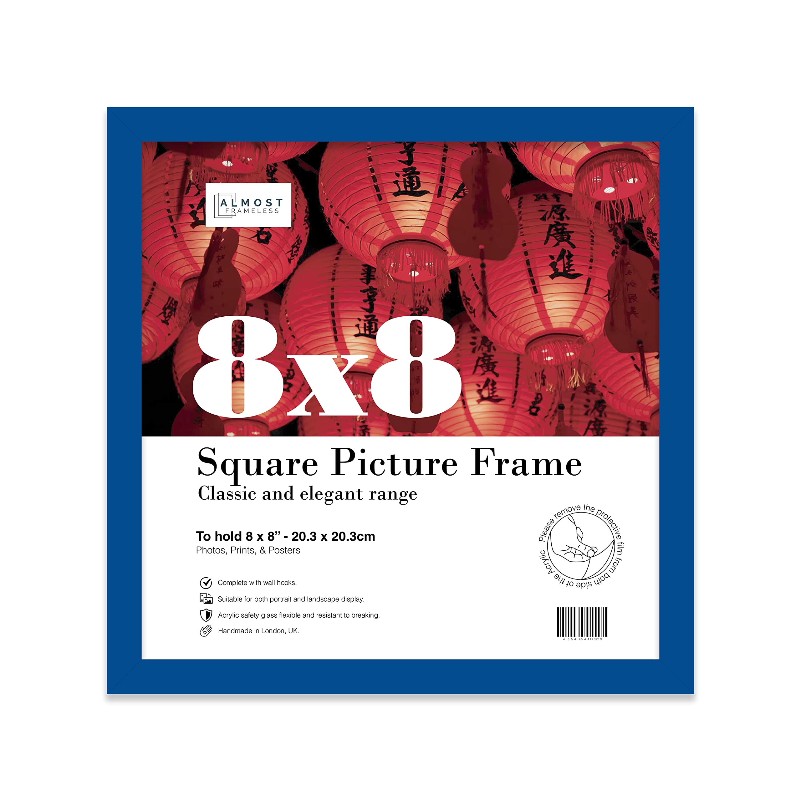 8x8 Inch Blue Square Thin Photo Frame Wall Mountable and Freestanding Thin Picture Frame Standard Square Photograph Size, 8" X 8"(20.3 X 20.3cm)