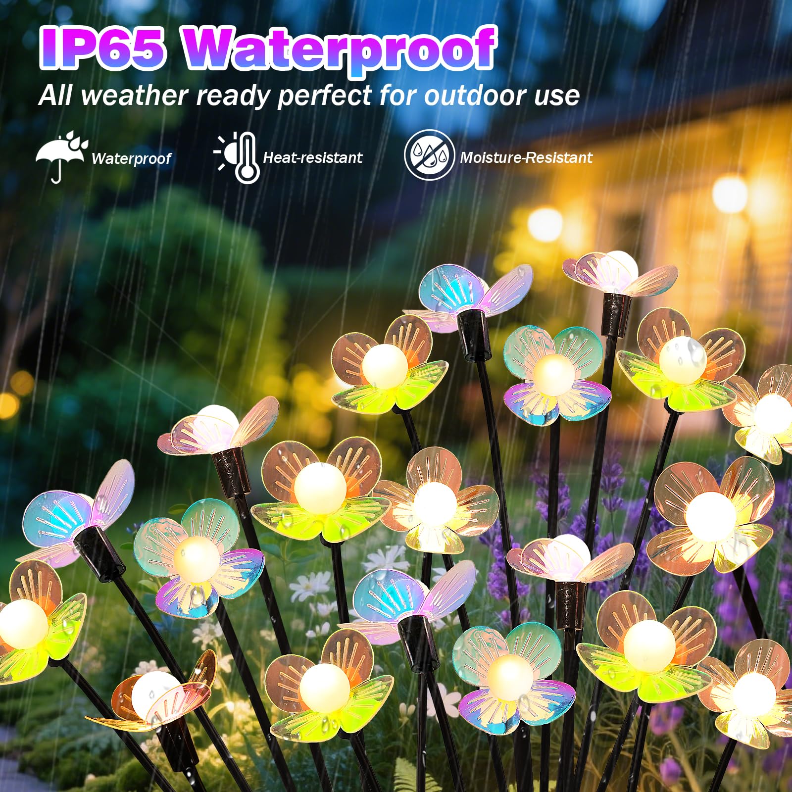 MRHEPHAESTUS Solar-Gartenlichter, 2 Stück 12 LED Solar schwankende Blumenlicht, wasserdichte Glühwürmchen-Lichter für den Außenbereich, Lichterkette für Garten, Terrasse, Hof, Weg, Blumenbeet