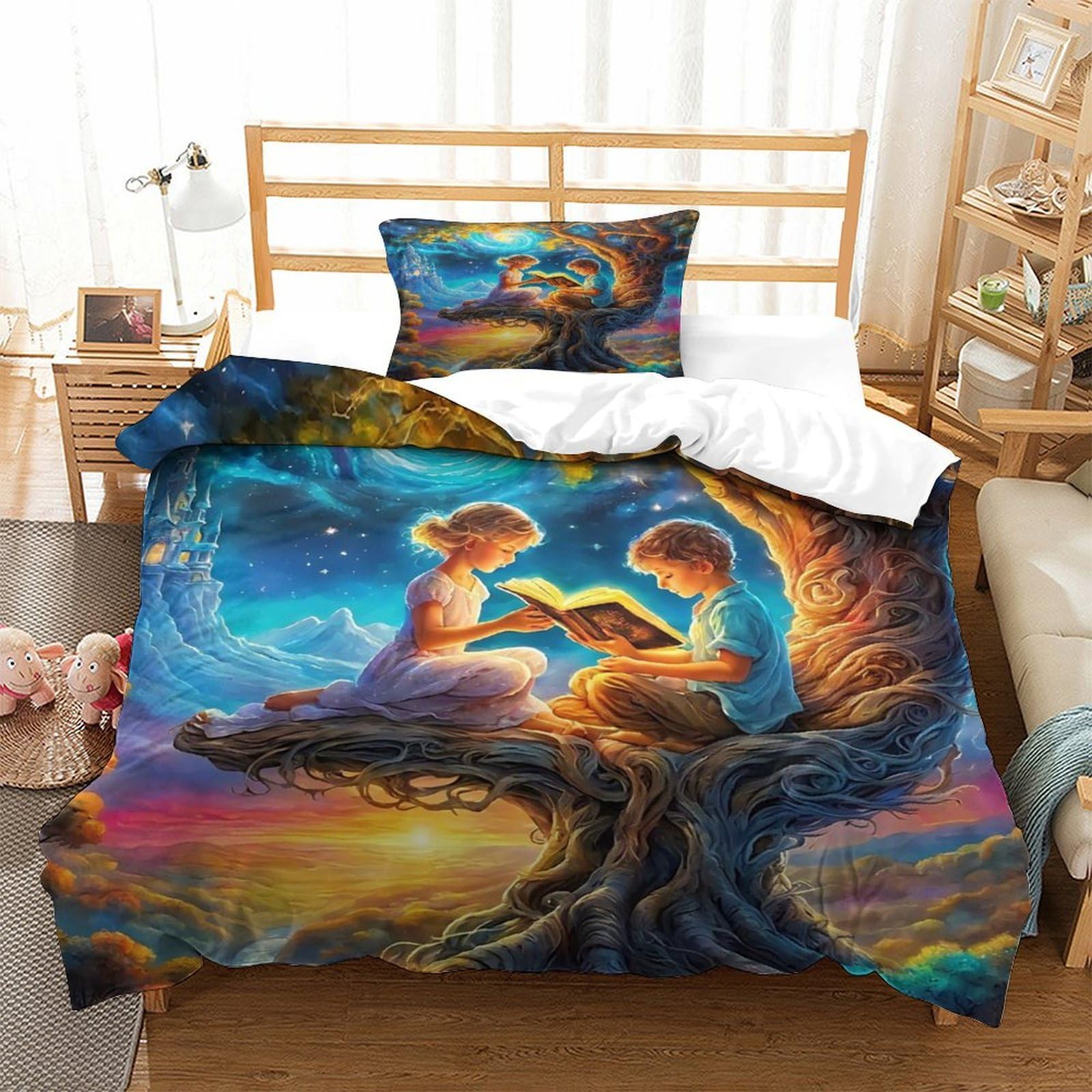 Arbre de vie parure de lit microfibre anti-plis avec fermeture éclair cachée 135x200